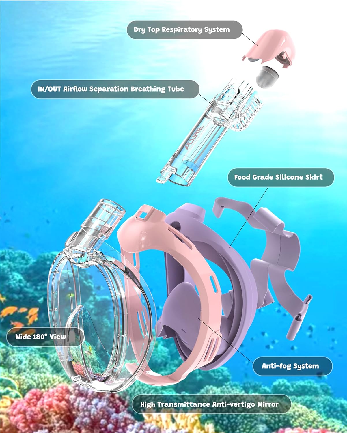 Thumbnail 6 de ACURE Kids Snorkel Mask Full Face SN03 (3–8 yrs) Anti-fog Dry Top Snorkel Set