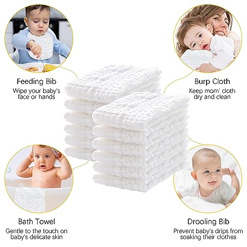 Detalle 2 de Lovely Care 12 Pack Muslin Burp Cloths – 100% Cotton, 20'' x 10'', Extra Soft & Absorbent