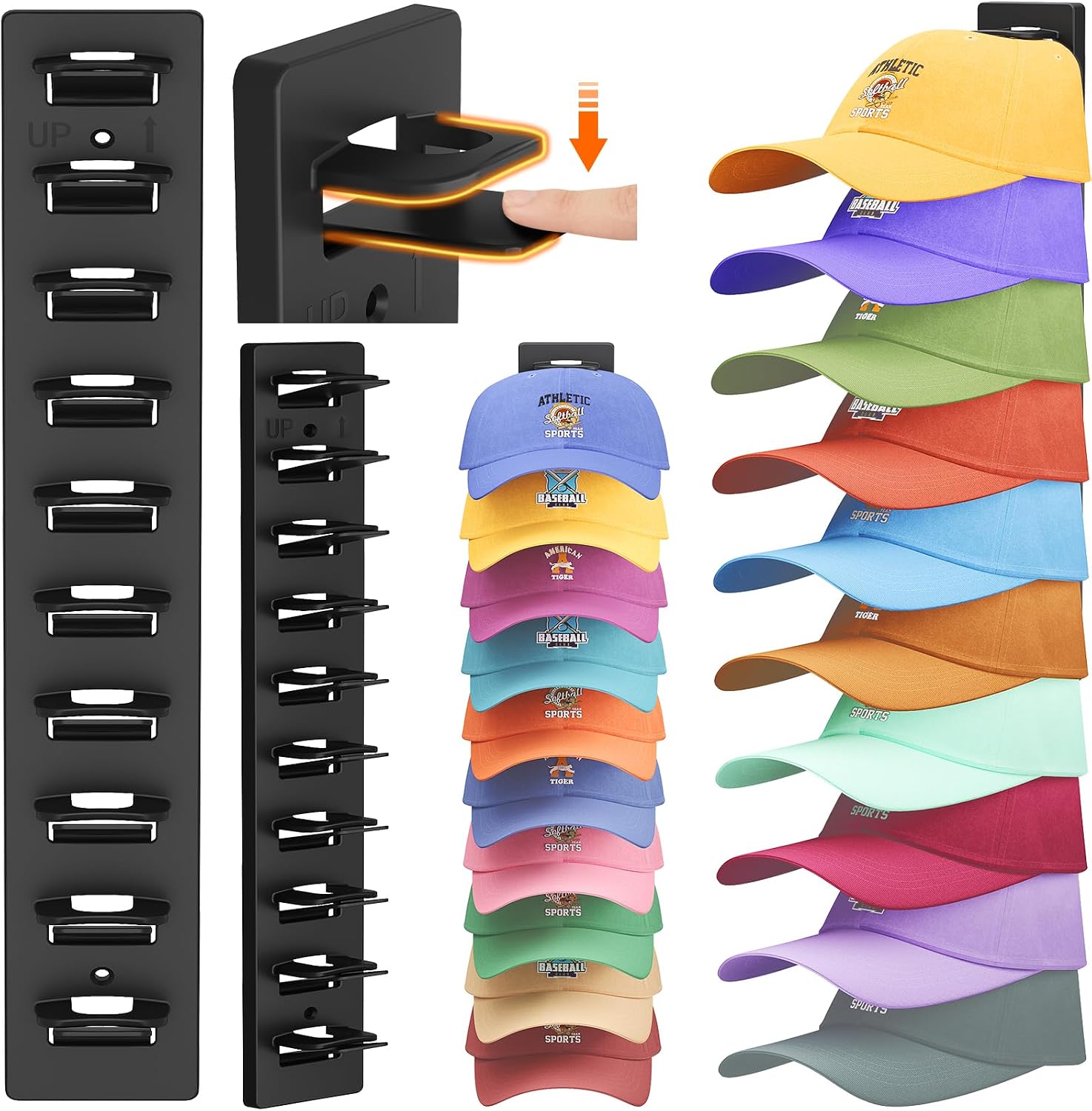 Lifewit 25093 Wall-Mounted Hat Organizer, 20-Capacity Rack with Elastic Clamps