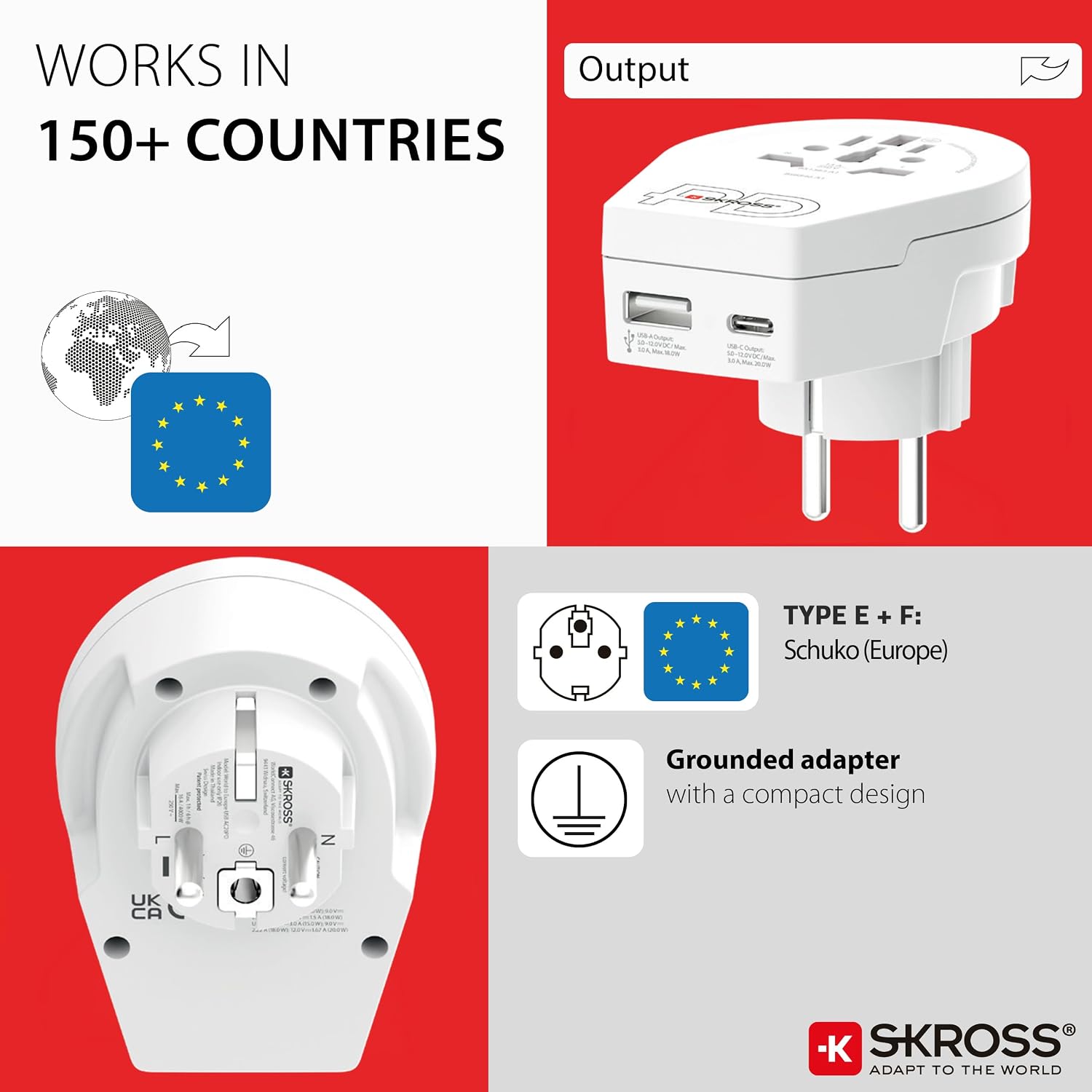 Thumbnail 3 de SKROSS World to Europe USB AC20PD Travel Adapter with 20 W USB-C and 18 W USB-A