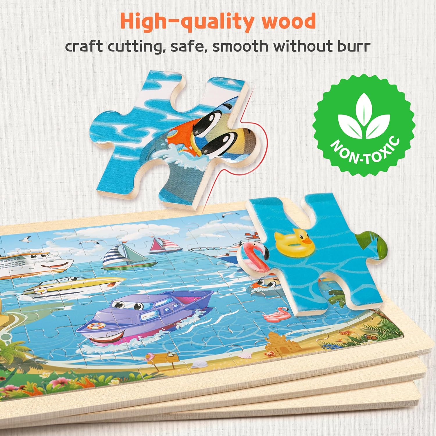 Detalle de SYNARRY Wooden Vehicle Puzzles for Kids – 6 Packs of 60 Pieces