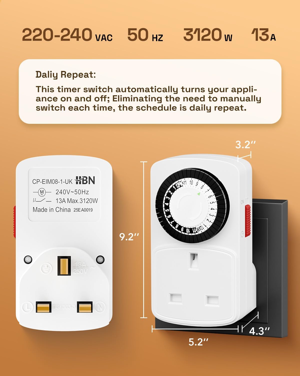Detalle 2 de HBN 24 Hour Plug Timer 30 min 2-pack