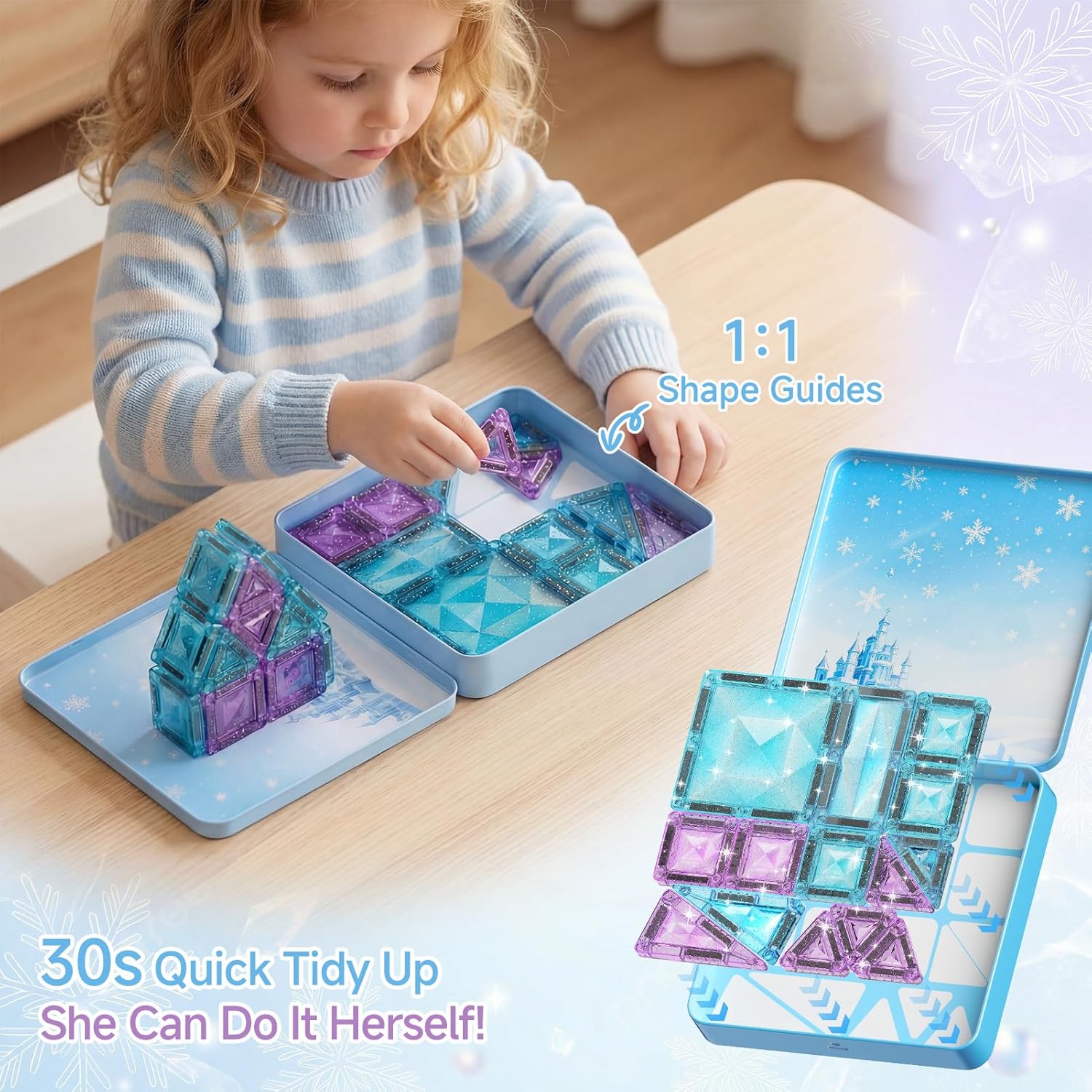 Thumbnail 6 de burgkidz Magnetische Bausteine Reisespielzeug für Mädchen – Eisprinzessin-Set mit 42 Teilen in Metallbox