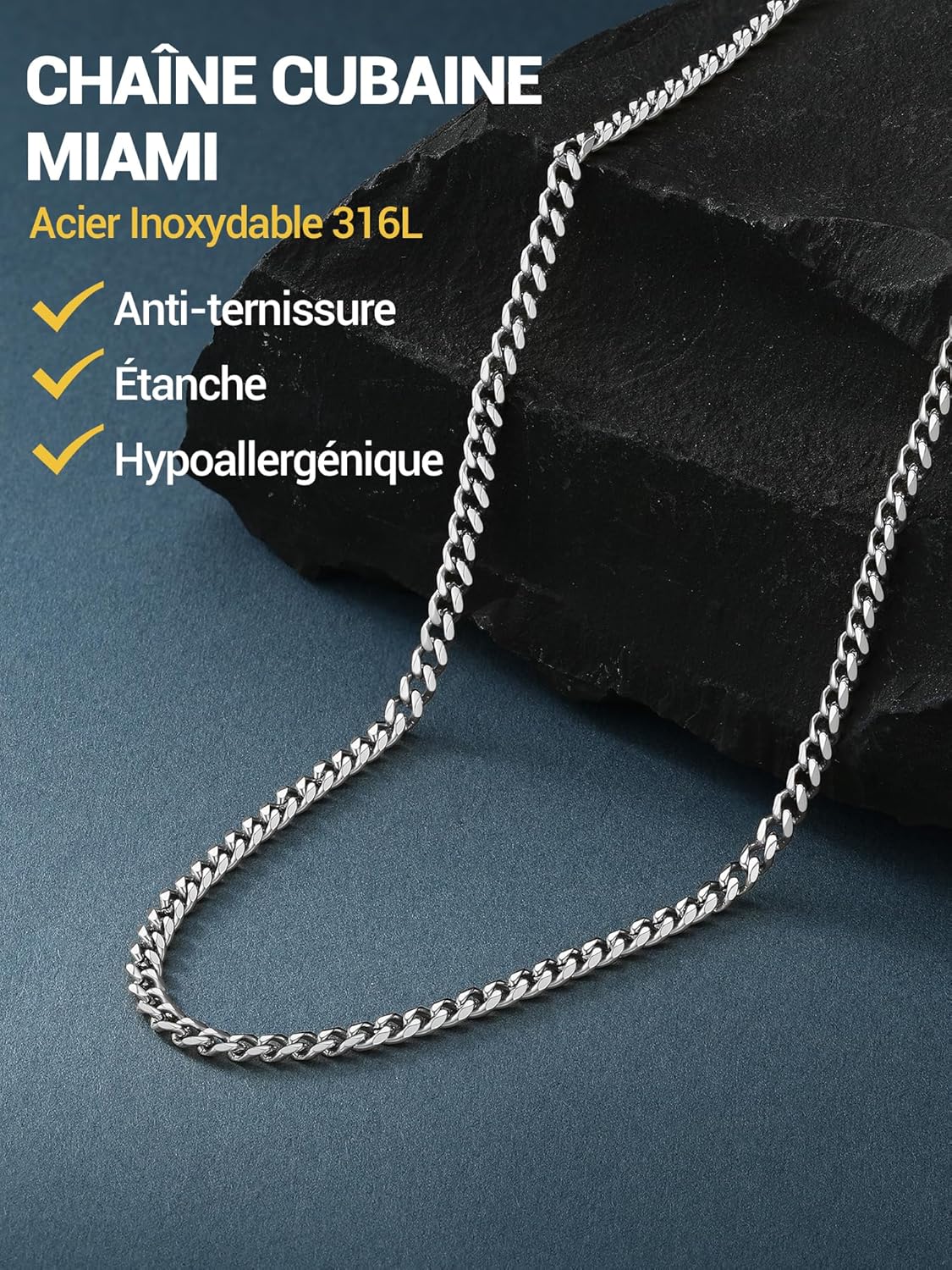 Thumbnail 1 de PROSTEEL Chaîne cubaine pour homme et femme en acier inoxydable plaqué or (3/6/9/12 mm) – longueurs 36 à 76 cm