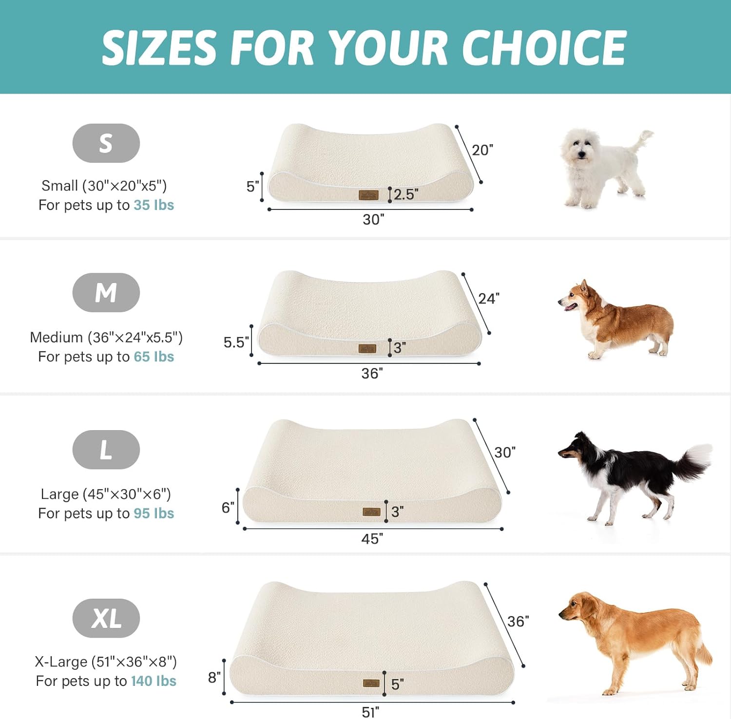 Thumbnail 1 de COZY KISS Large Dog Bed (114x76x15cm) with washable cover, anti-slip base and 25D foam – Beige, Size L