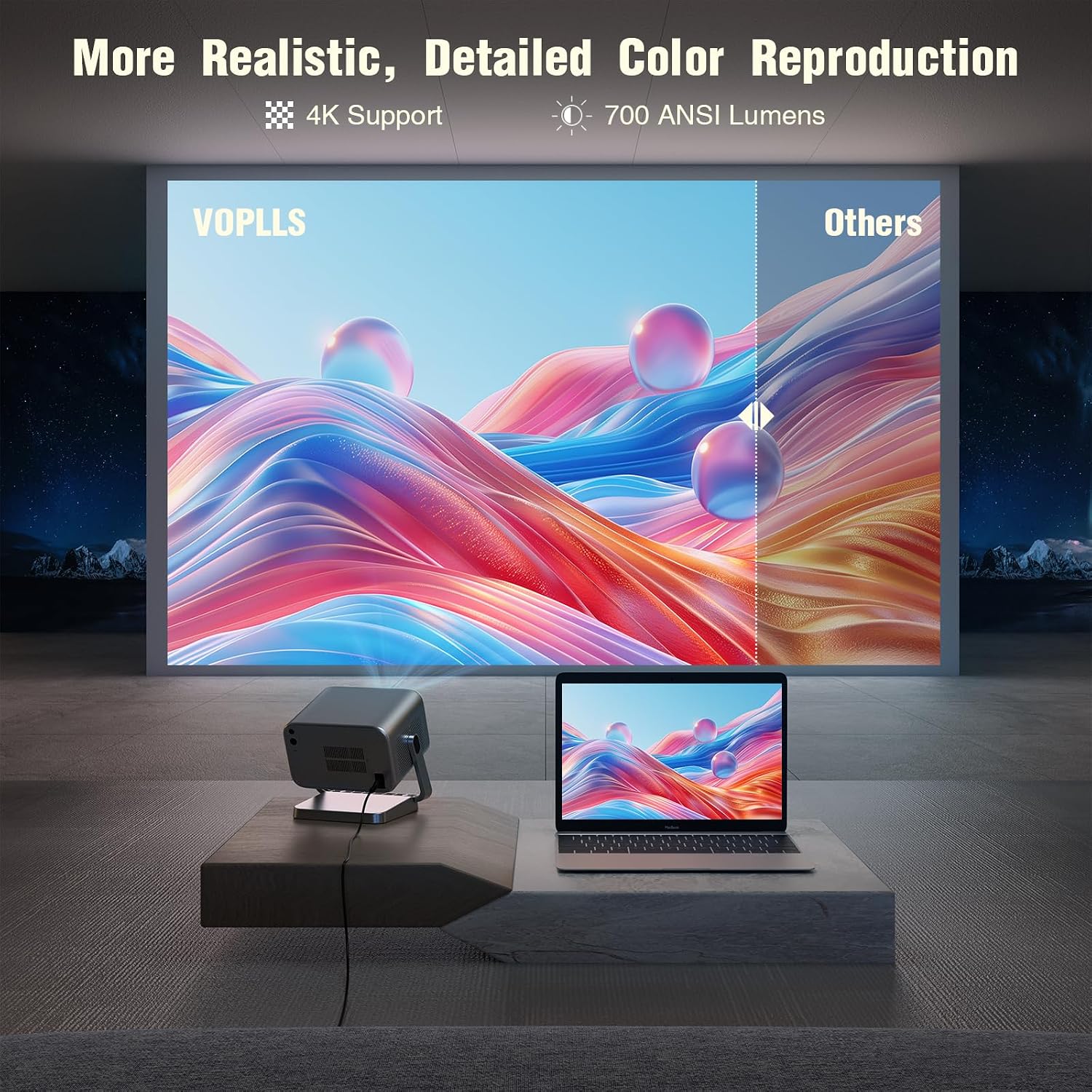 Detalle 1 de VOPLLS 4K Smart Projector 700 ANSI lumens 📽