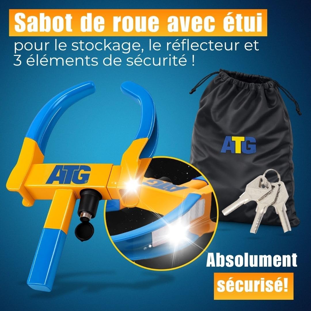 Thumbnail 1 de ATG Sabot de Roue Voiture & Remorque – Antivol Roue Universel 18–28 cm