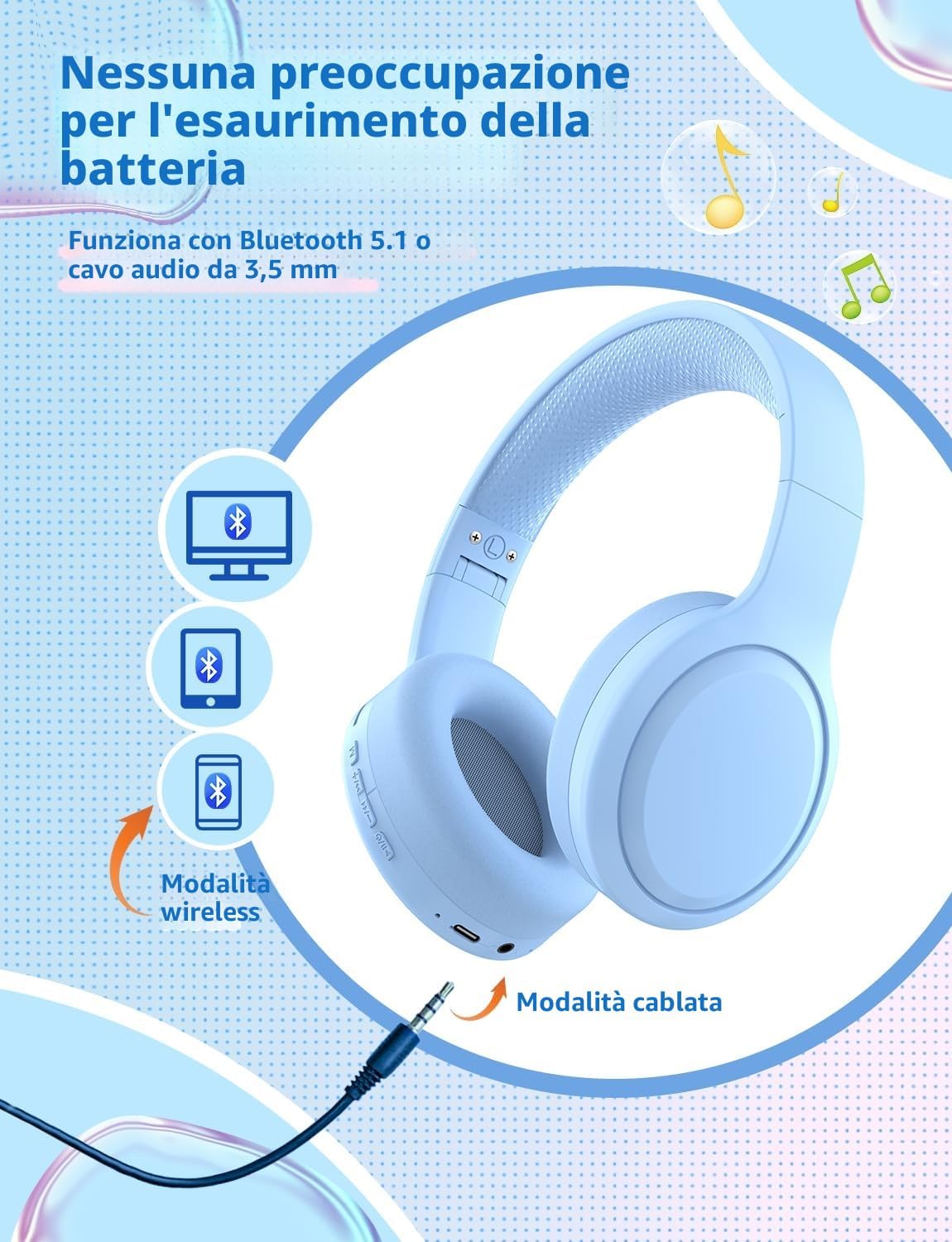 Detalle 2 de Xunpuls Cuffie Bluetooth Bambini 10h