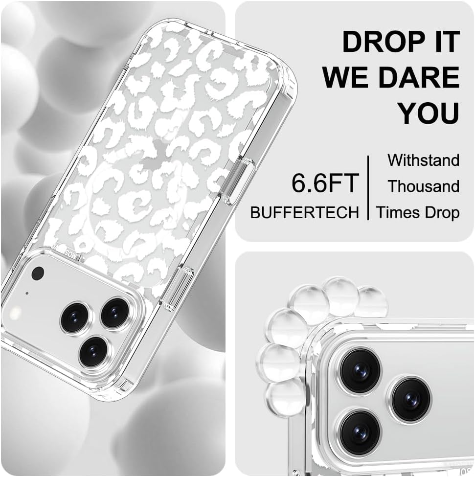 Thumbnail 4 de MOSNOVO for iPhone 17 Pro Max Case with MagSafe, Camera Control, Clear White Leopard Print