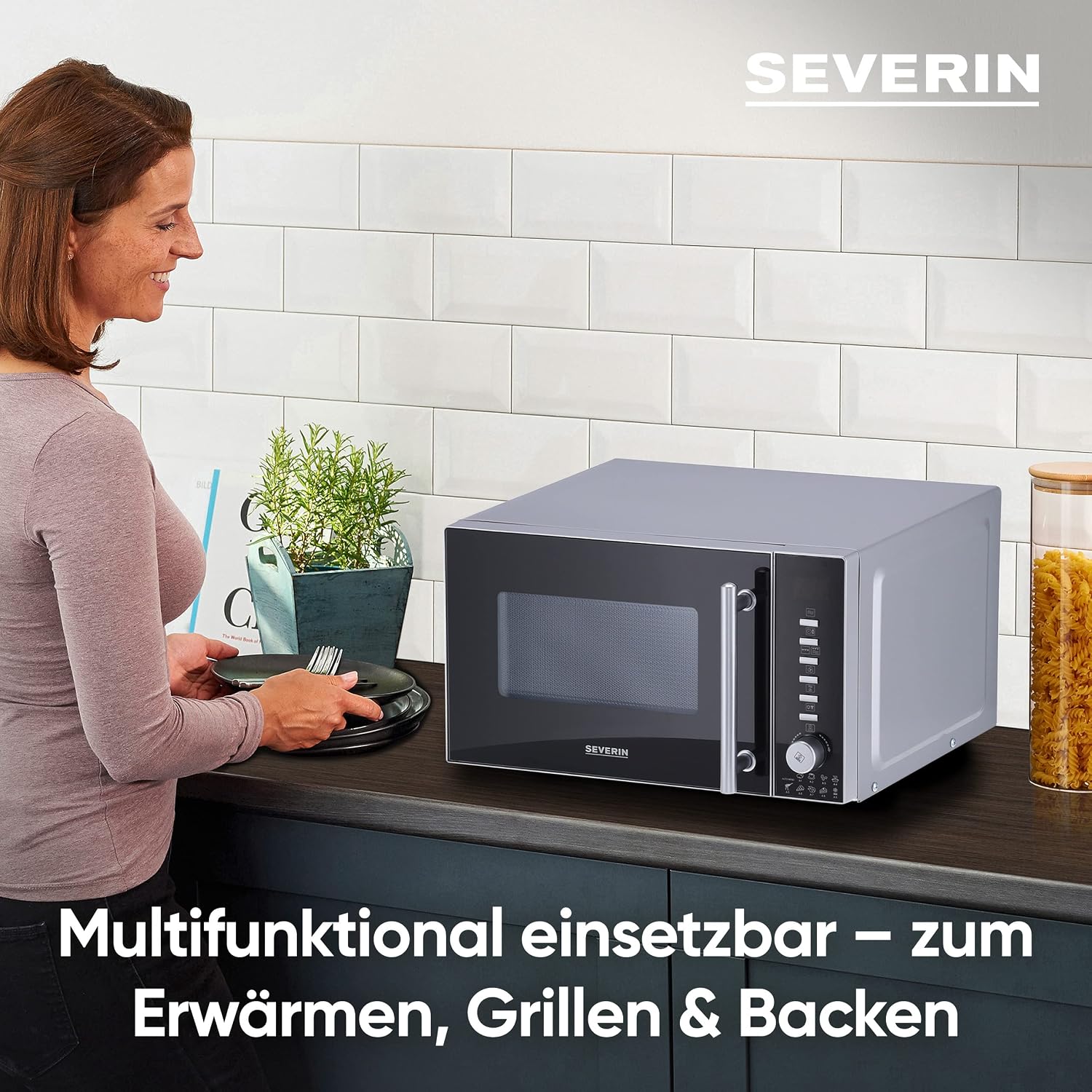 Detalle de SEVERIN MW 7773: 3-in-1 Mikrowelle mit Grill & Heißluft – kompakter Allrounder für knusprige Ergebnisse