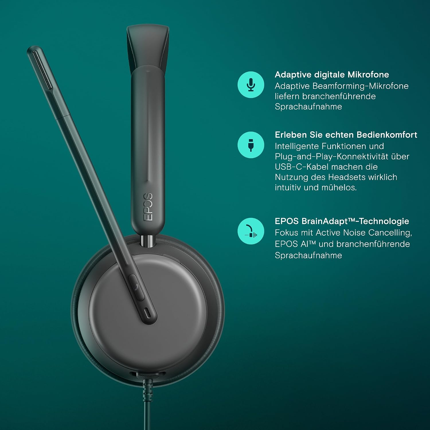 Thumbnail 2 de EPOS IMPACT 860 ANC – doppelseitiges USB‑C/USB‑A Headset mit adaptiver aktiver Geräuschunterdrückung für Teams & Zoom