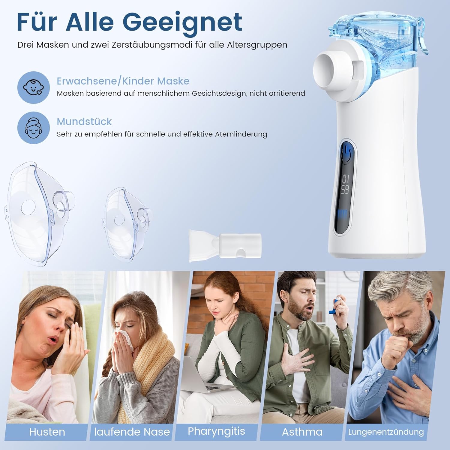 Thumbnail 6 de Tragbares Ultraschall-Inhaliergerät für Kinder & Erwachsene (85 g) – 2 Zerstäubungsstufen, leise, mit Reinigungsmodus