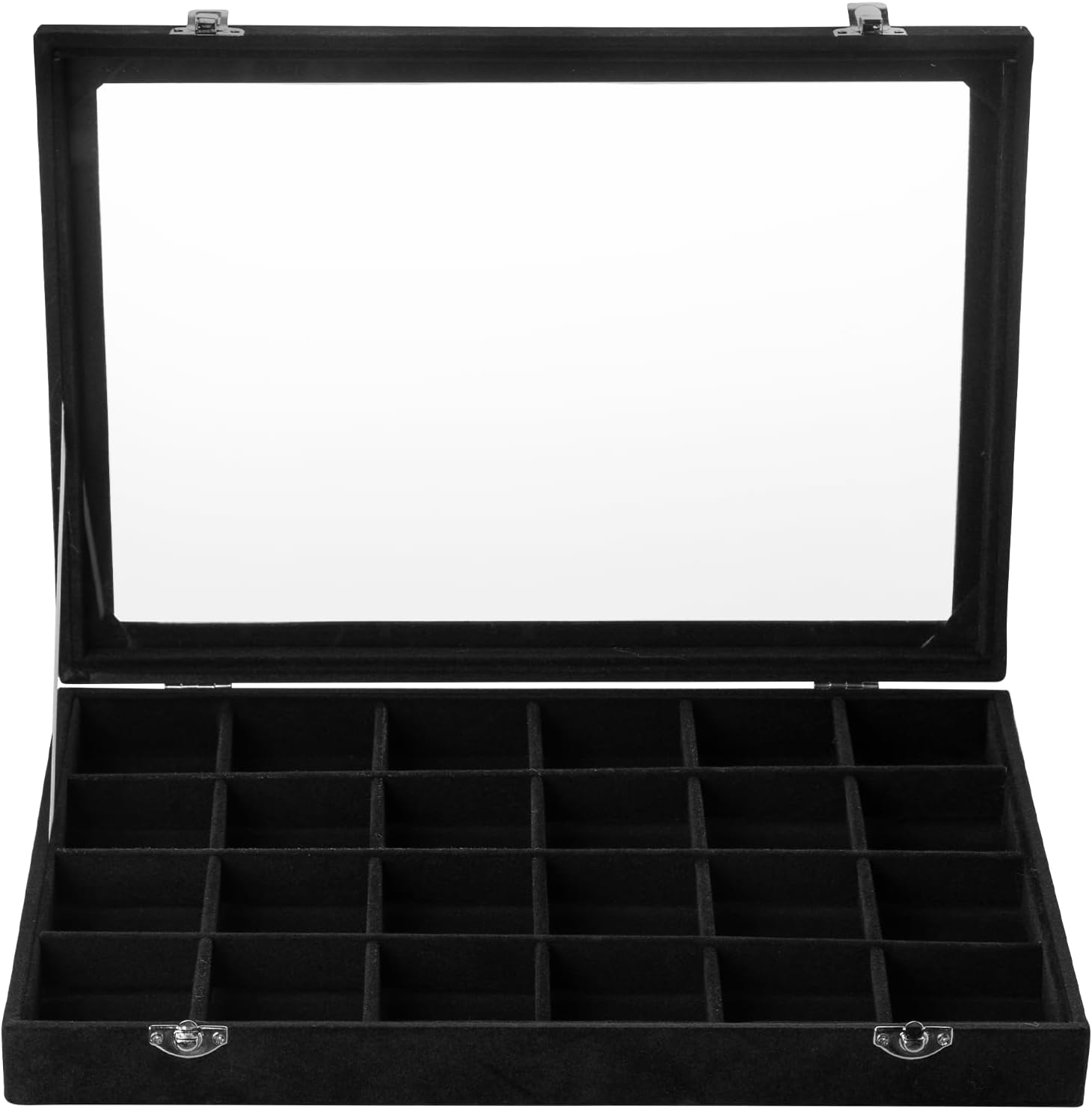 Thumbnail 1 de Frebeauty Velvet plateau de bijoux 24 compartiments – boîte de rangement avec couvercle en verre (Noir)