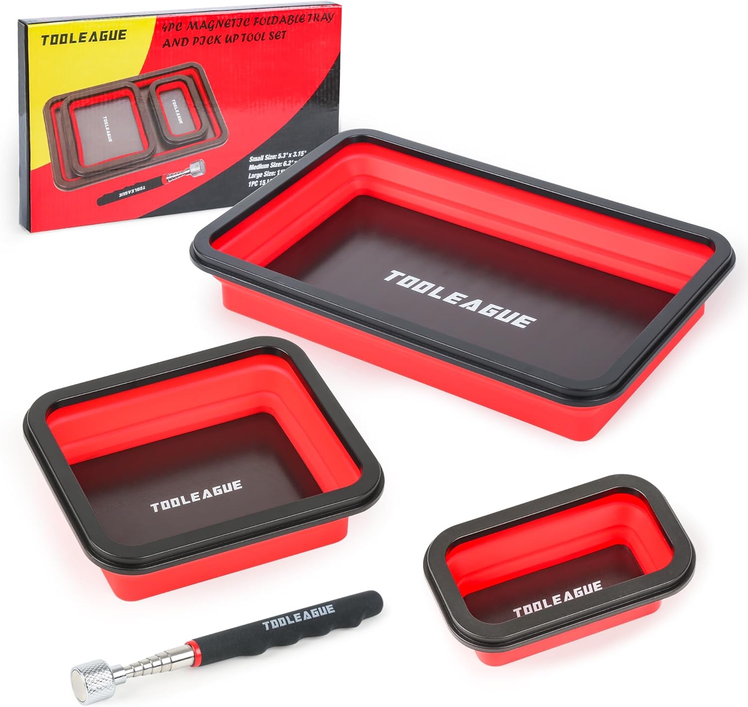 Detalle de TOOLEAGUE 3Pcs Collapsible Magnetic Parts Tray Set with 15Lb Magnetic Pickup Pen
