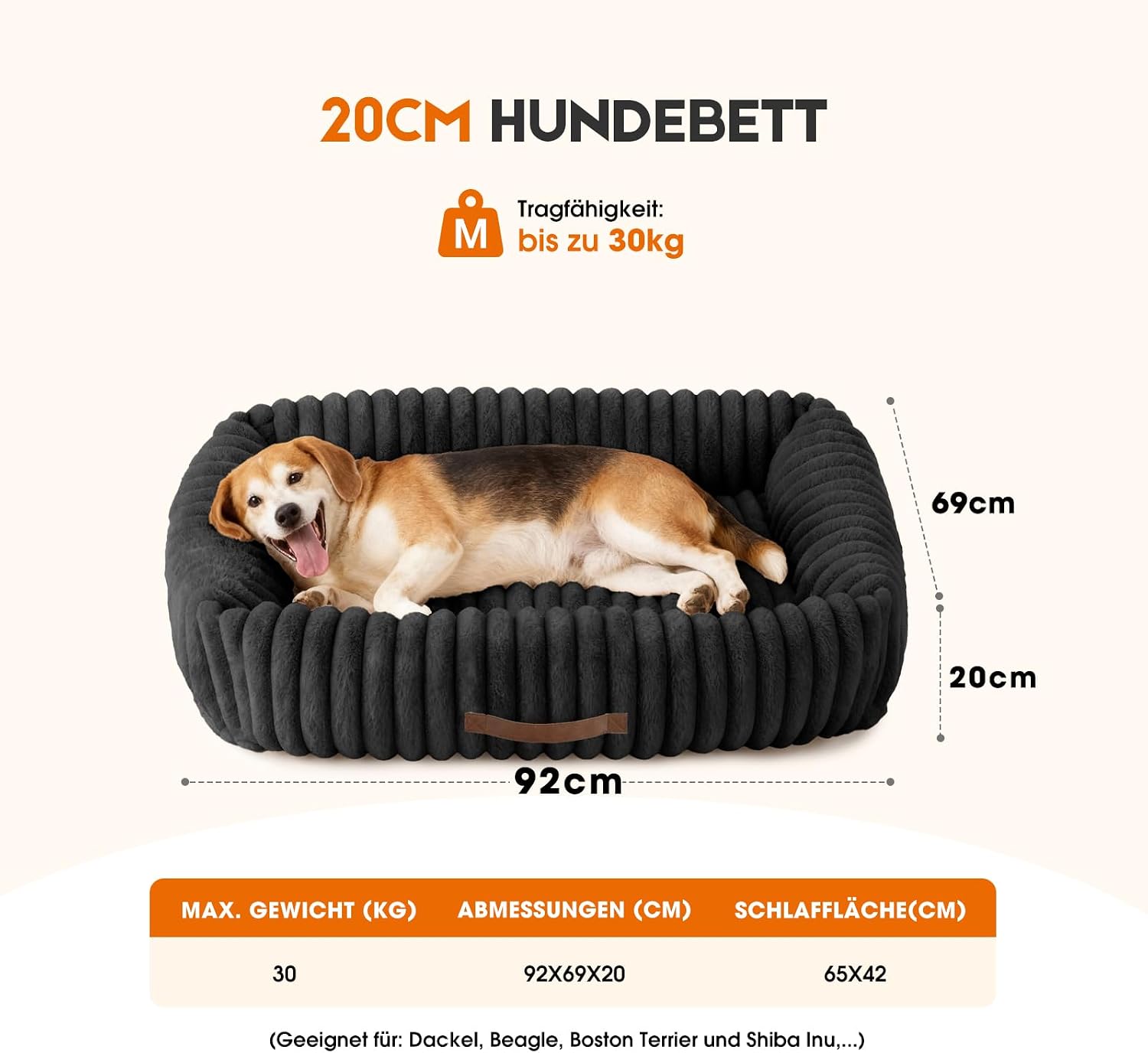 Thumbnail 6 de Upvilla Luxusweicher Hundekorb – Vier-Seiten-Hundebett mit Memory-Schaum, abnehmbarem Bezug (Schwarz, 92 × 69 × 20 cm)