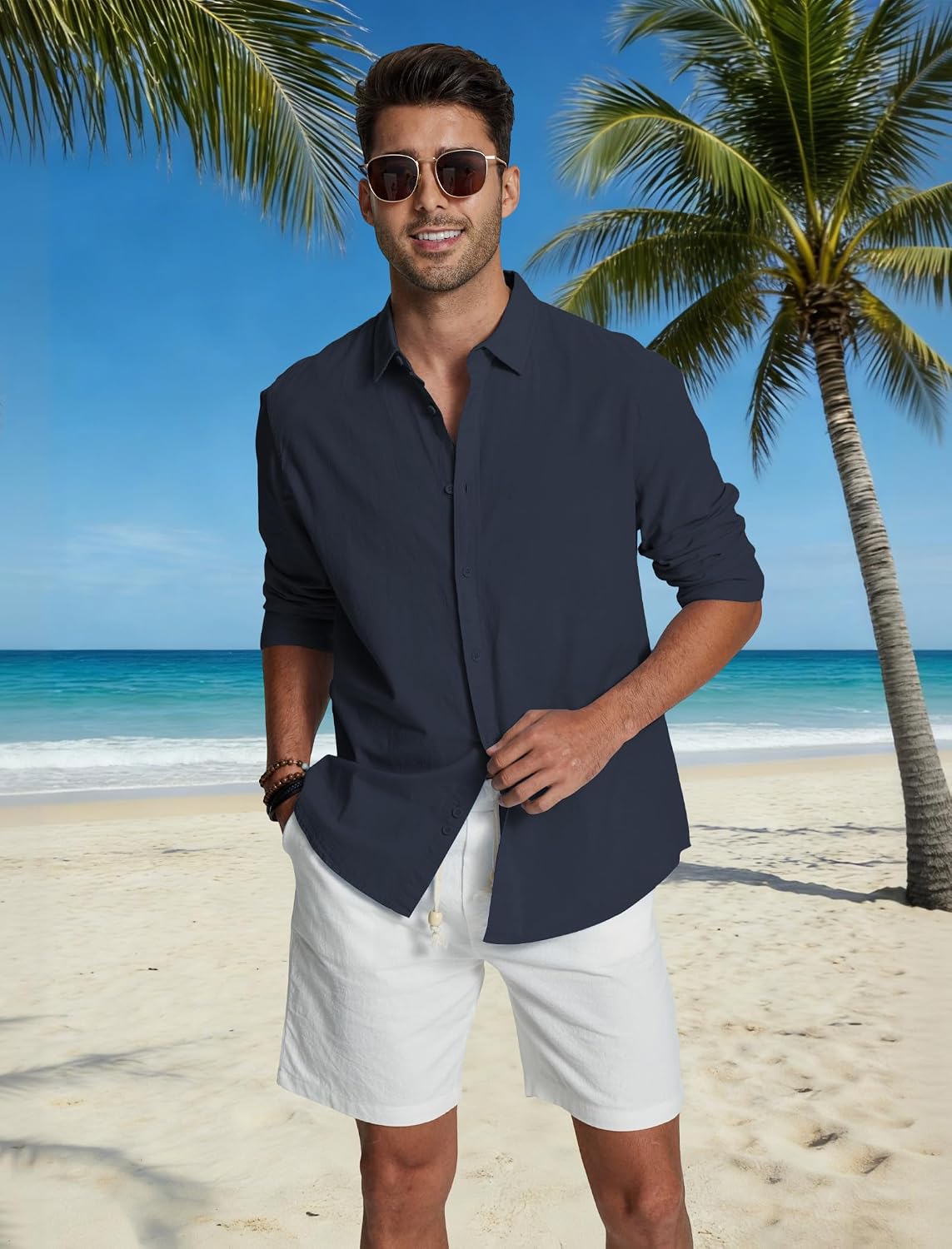 Detalle de Friptspyg Chemise en Lin pour Hommes – Manches Longues, 80% Coton + 20% Lin, Coupe Regular