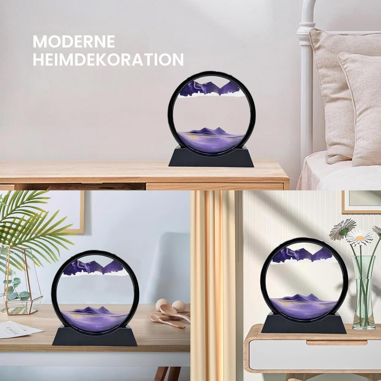 Detalle 2 de AzureLeap Bewegliche Sandkunst – 17,8 cm rundes Glas-Sandbild für den Schreibtisch