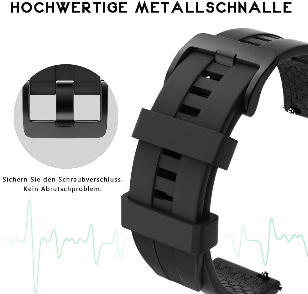 Detalle de 22-mm Silikon-Uhrenarmband (kompatibel u. a. mit Huawei Watch GT 46 mm & Samsung Galaxy Watch 46 mm) – Sportband für schnelles Wechseln