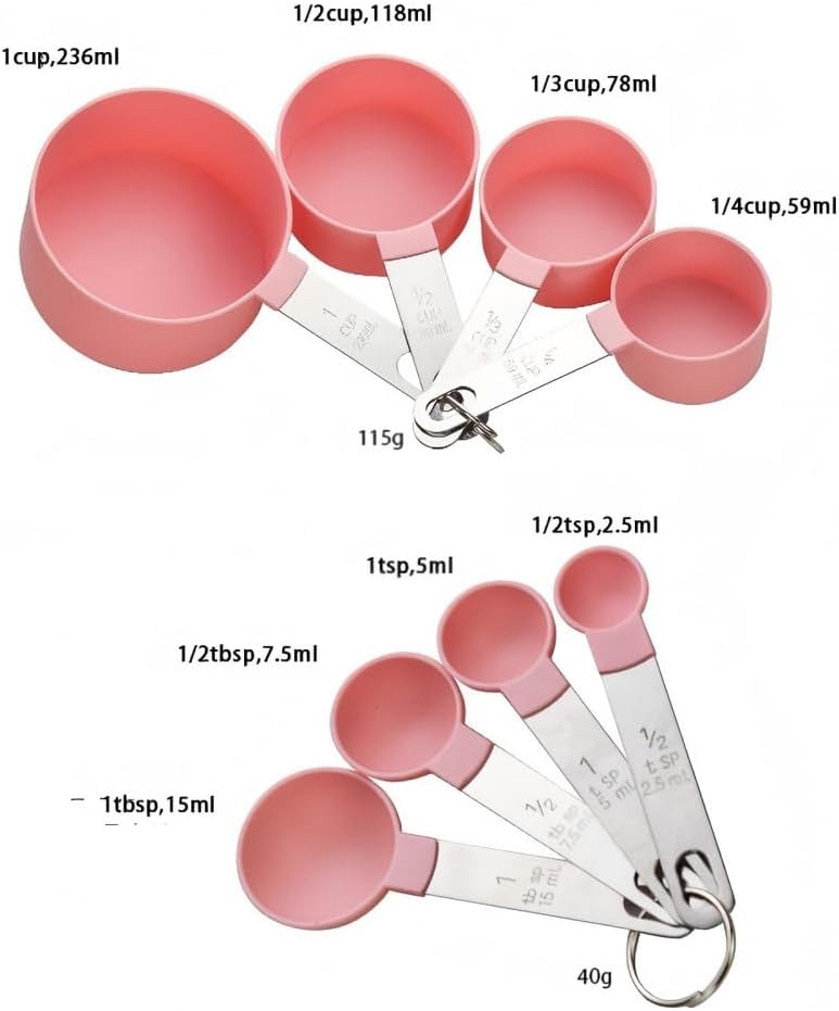 Thumbnail 1 de RUNZI 8 Pcs Measuring Cups and Spoons Set (Pink) – Stainless Steel Nesting Cups & Mini Spoons