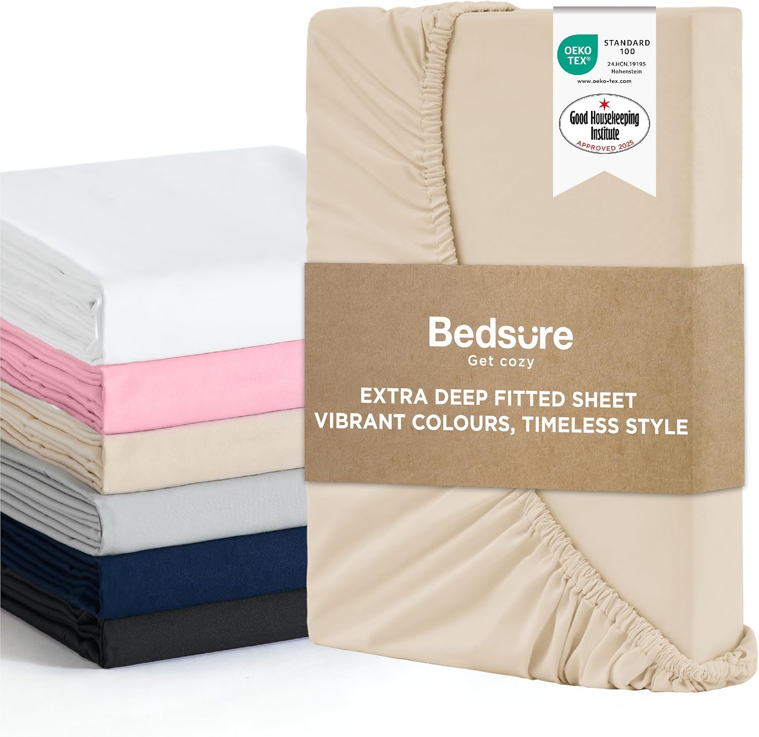 Detalle de Bedsure King Size Fitted Sheet 16in Extra Deep Pocket