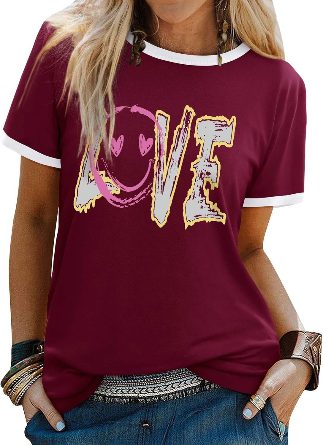 Thumbnail 4 de WIEIYM Women’s Funky Graphic T-Shirt with Smile Face Crew Neck
