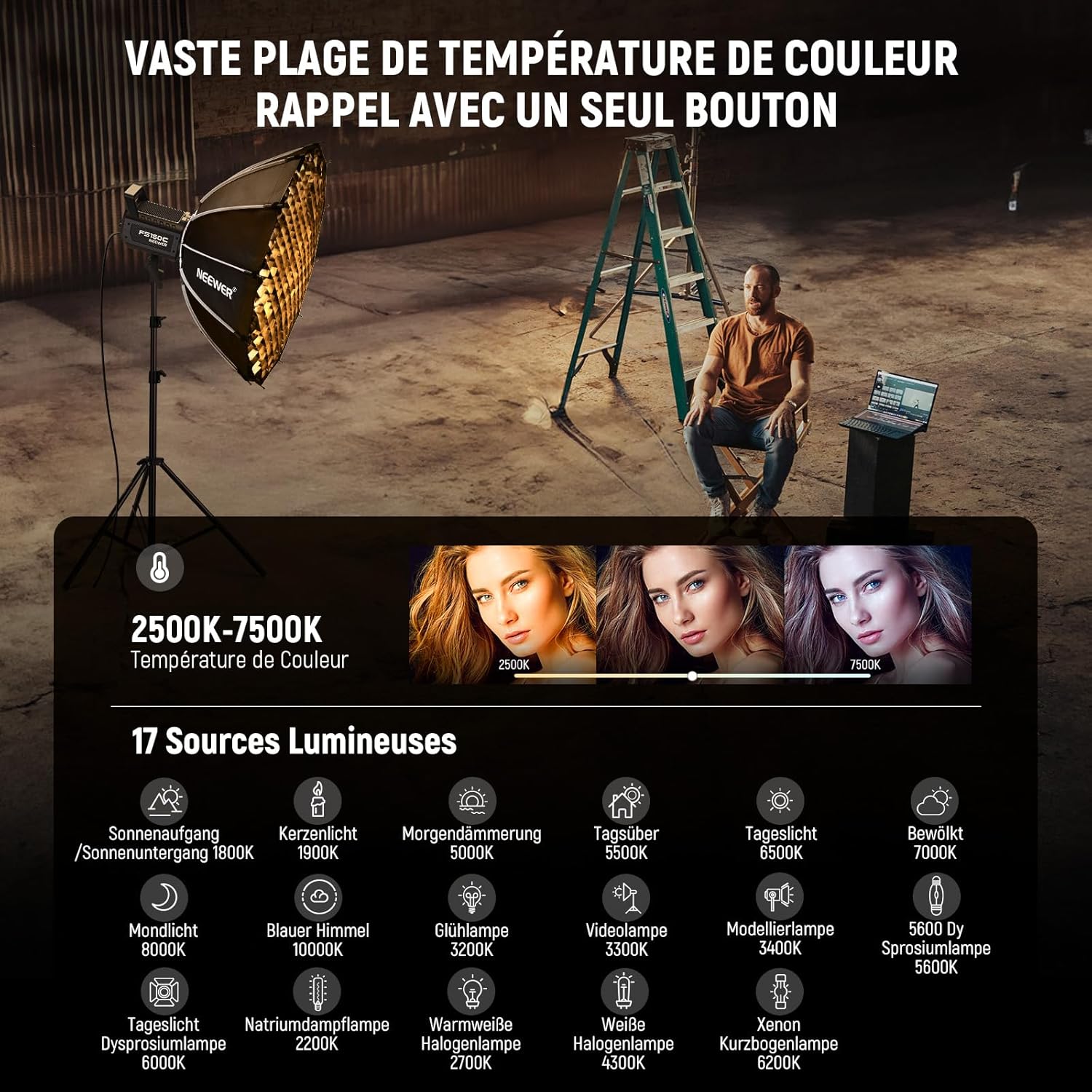 Thumbnail 3 de NEEWER FS150C 130W COB Video Light RGB avec contrôle 2,4G et monture Bowens