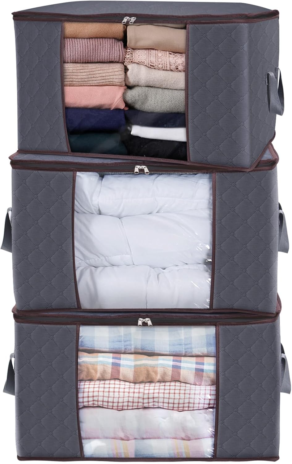 Detalle de Lifewit 3 x 90L opbergtassen voor kleding, opvouwbaar met kijkvenster