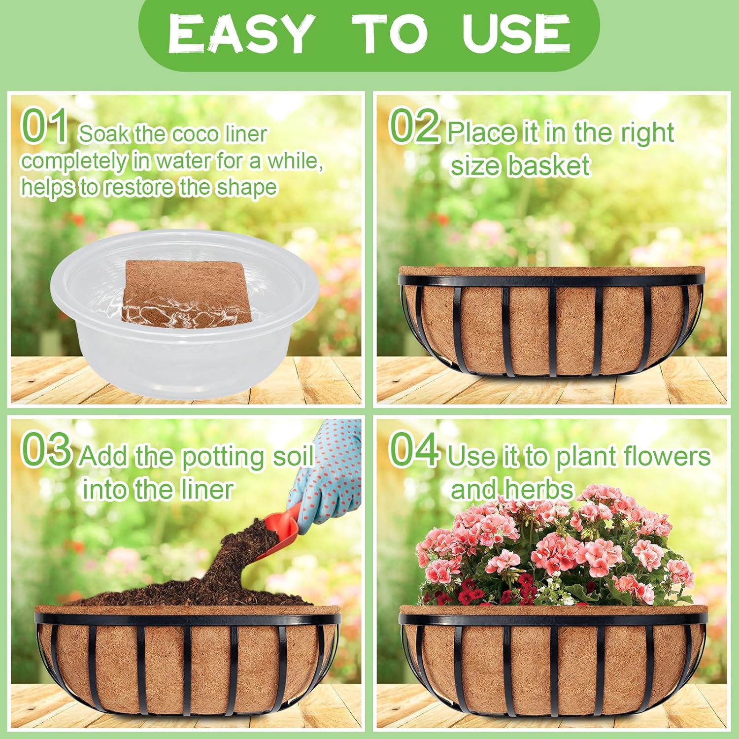 Thumbnail 3 de Riare 4Pcs Trough Coco Coir Liners 30Inch – Natural Coco Fibre Pot Liners (4-Pack)