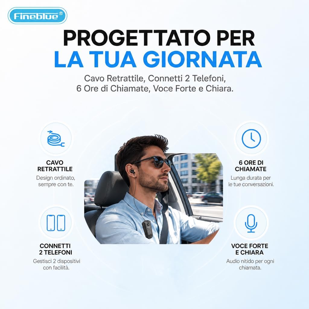 Detalle de Fineblue F910 auricolari Bluetooth in ear con clip