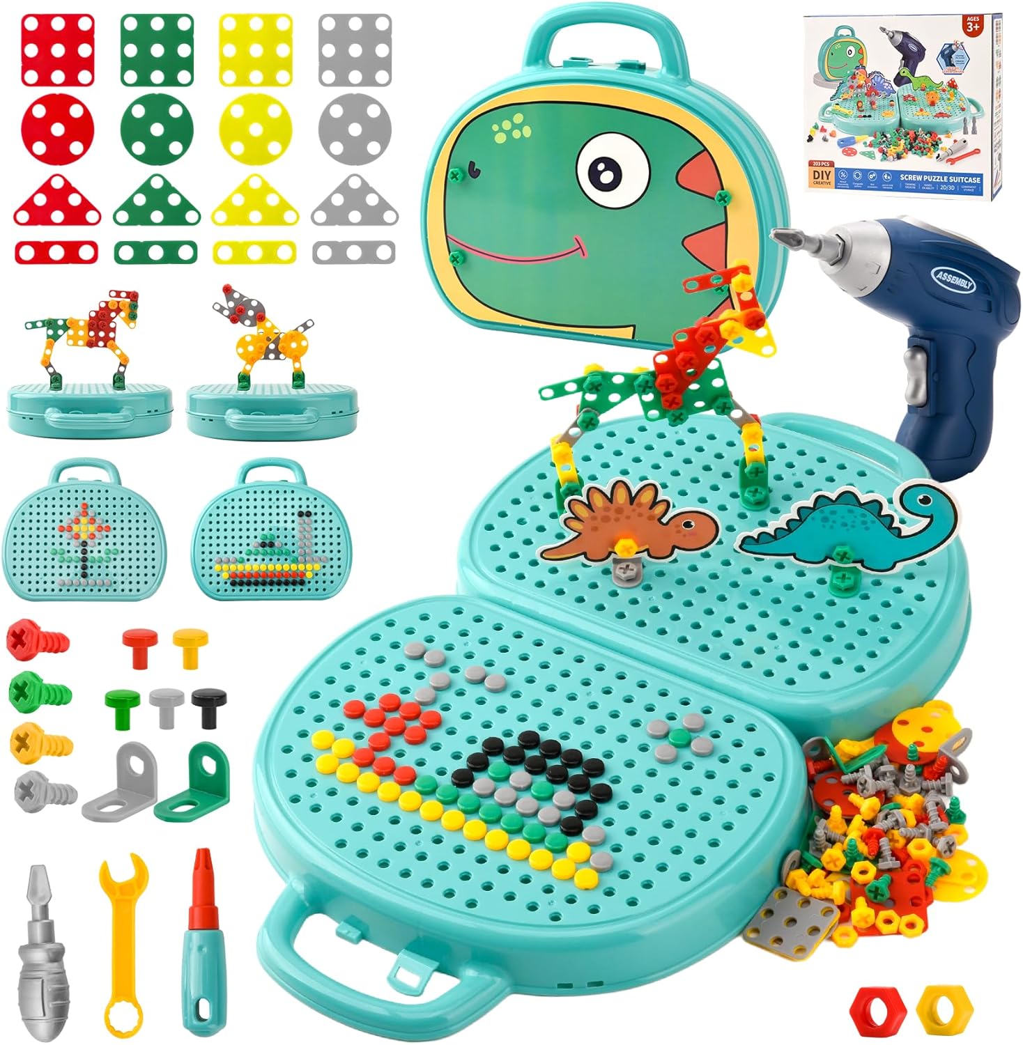 Detalle de DAOUZL Montessori Scatola Giocattolo con Trapano Elettrico: Set attrezzi Montessori con 206 pezzi