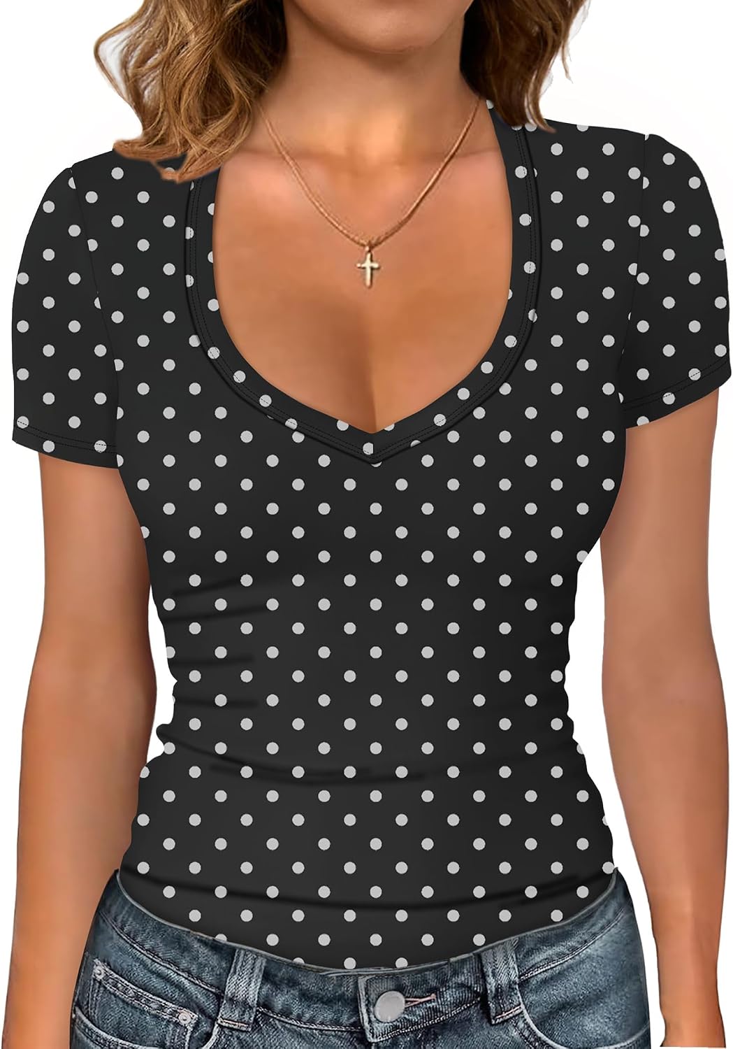 Detalle 2 de Sampeel Women’s V-Neck Short Sleeve Ribbed T-Shirts (Slim Fit) — soft rayon/spandex everyday tees