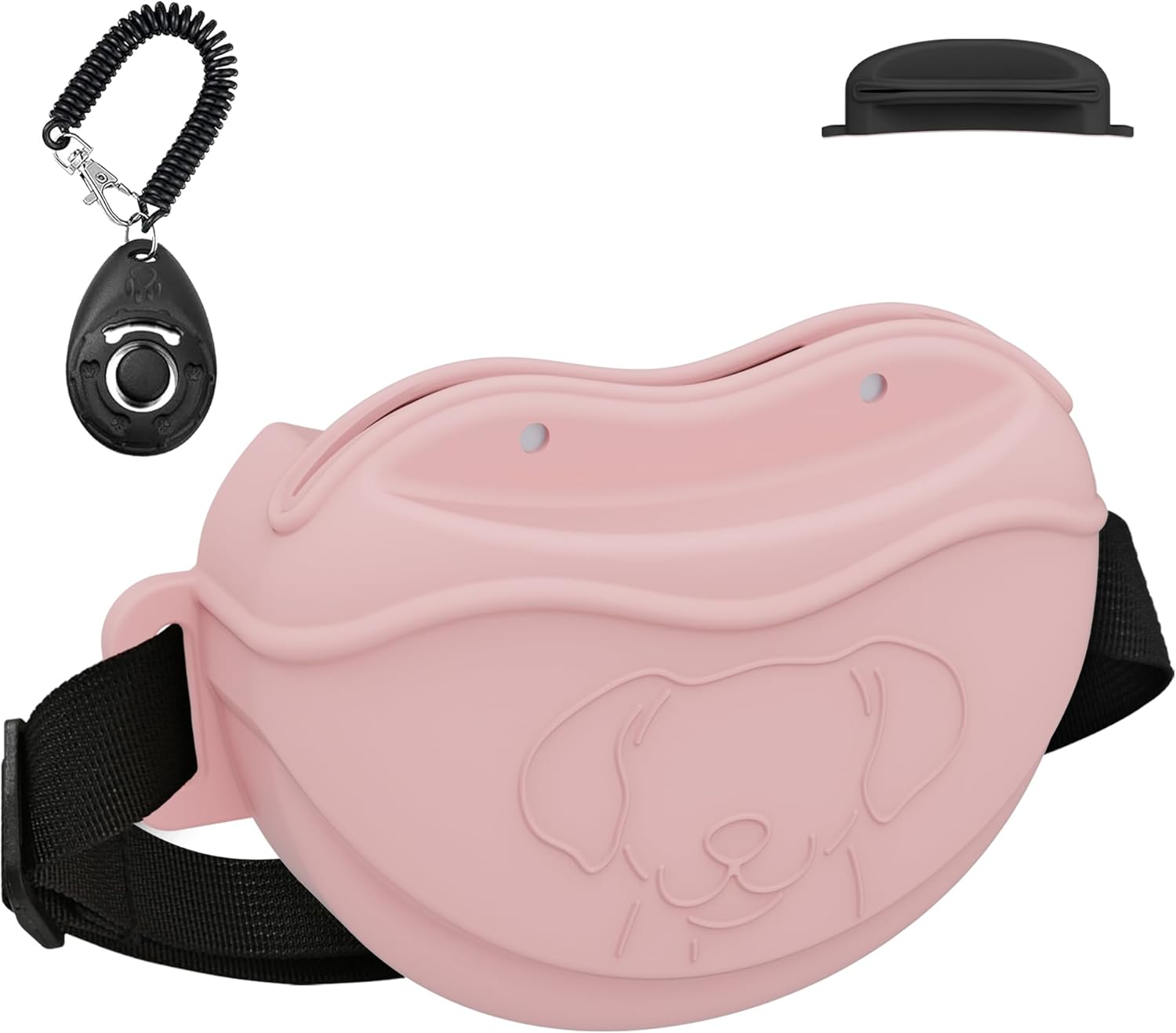 TUCANA Silicone Dog Treat Pouch with Upgraded Magnetic Closure, Clicker & Adjustable Waist Belt (Pink)