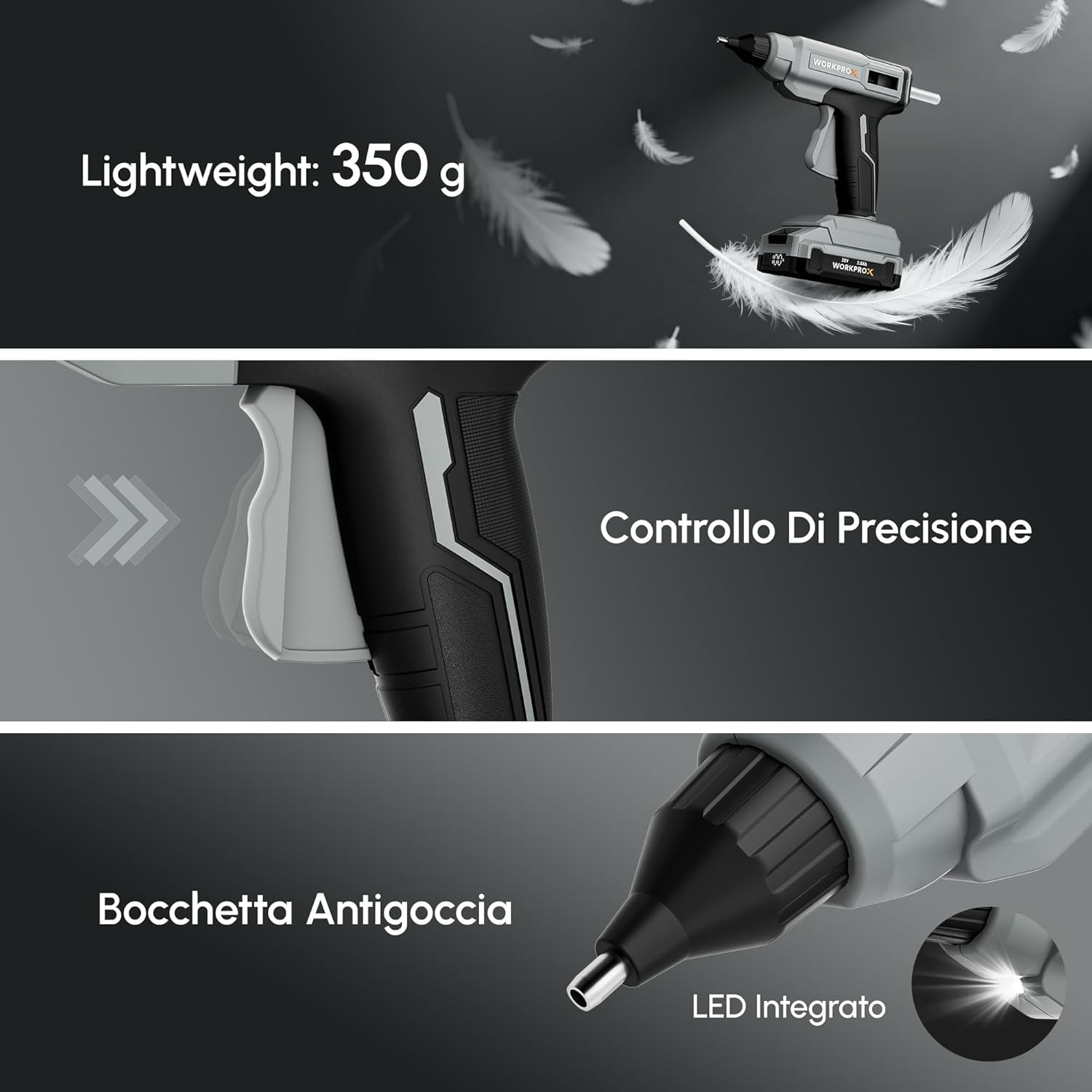 Thumbnail 5 de WORKPROX Pistola per Colla a Caldo Senza Fili 20V con Batteria e Caricatore, Riscaldamento Rapido e Spegnimento Automatico