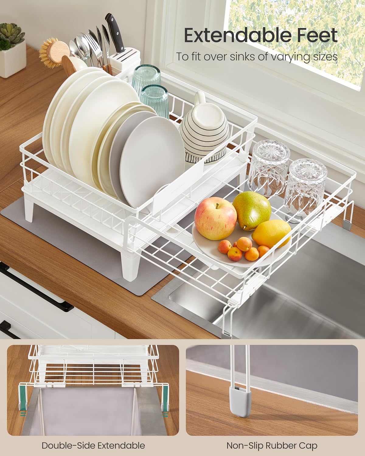 Detalle 2 de SONGMICS KCS552W01 dish drying rack with 360° rotatable spout and cutlery holder