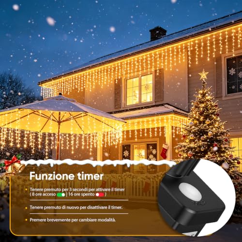 Detalle de Hoteril Luci Natale Esterno 17 m – Tenda luminosa esterna 320 LED, bianco caldo, 12 m luci + 5 m alimentazione