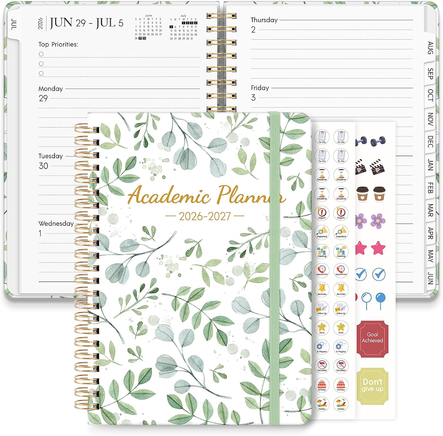 Detalle de KONVINIT Academic Planner 2026-2027, A5 Green Leaves Monthly Planner