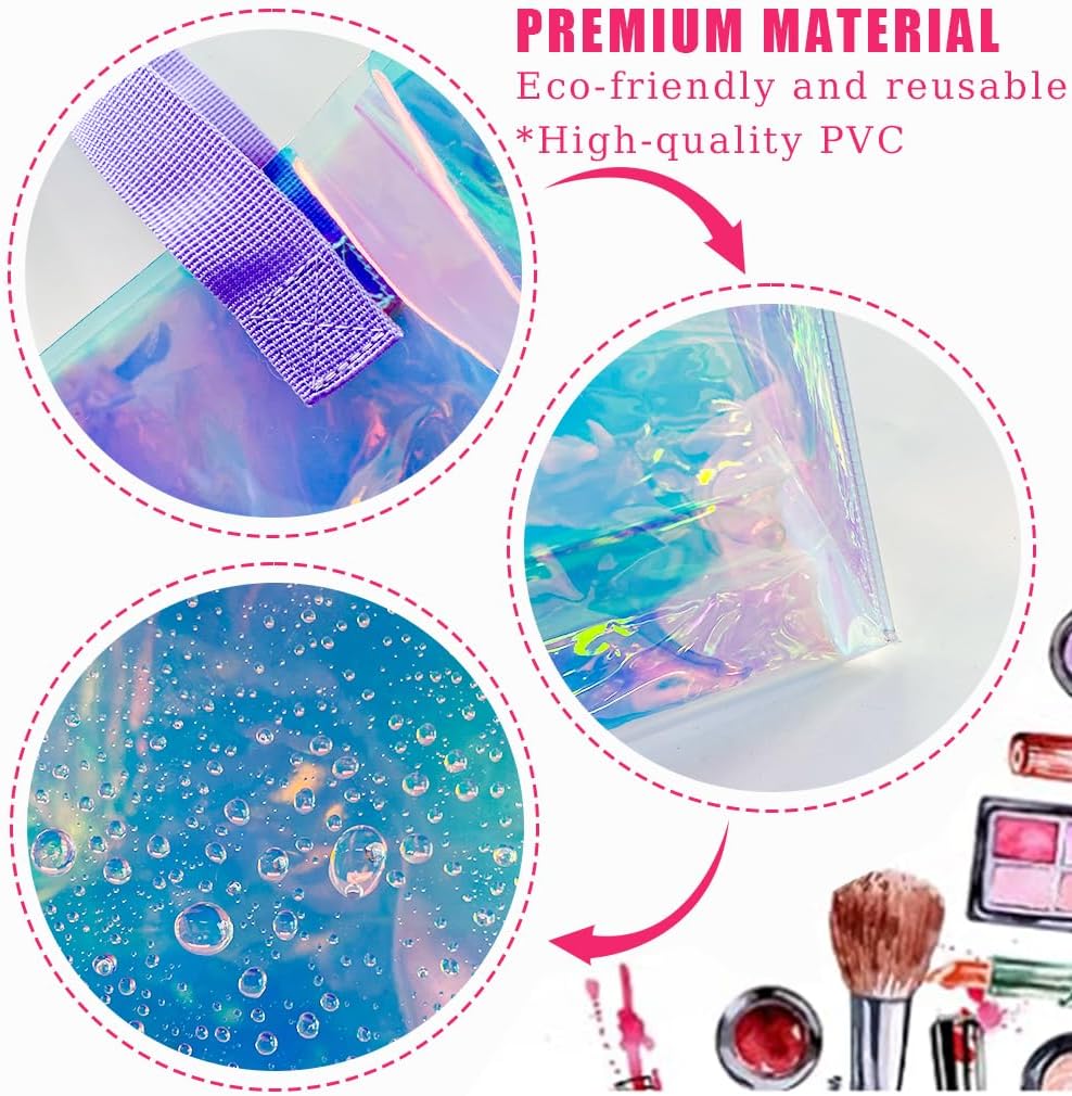 Detalle de TotePrint Wasserdicht: Transparente holographische PVC-Tasche mit schwarzen Griffen – ideal für Strand, Einkauf und Alltag