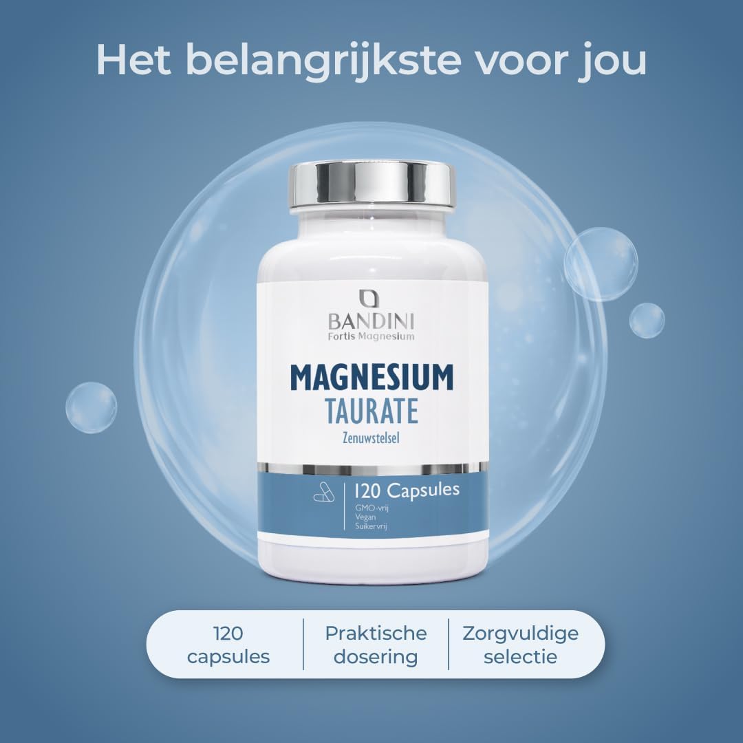 Detalle de Bandini Magnesiumtauraat 2.000 mg, 120 vegan capsules, 160 mg elementair magnesium