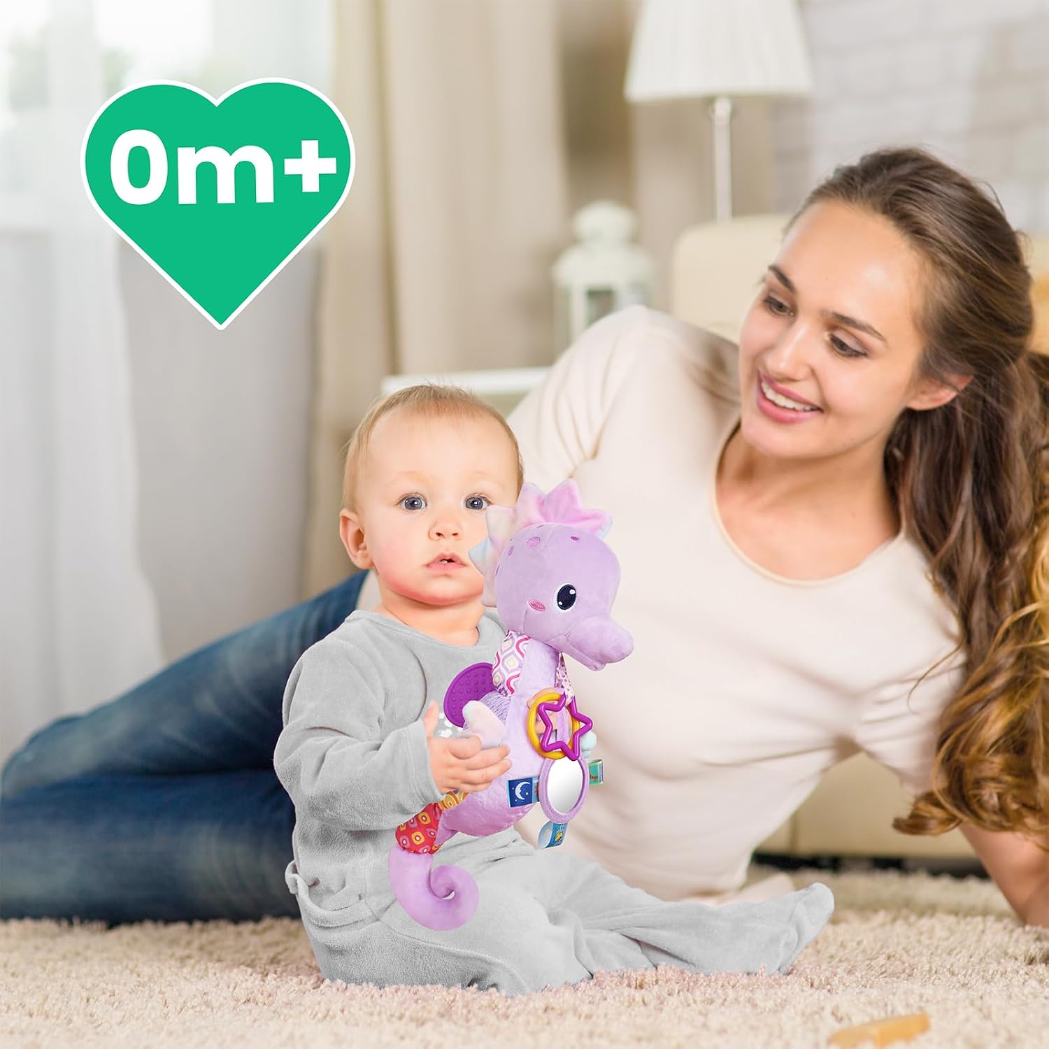 Detalle de Sumobaby Seahorse Plush Activity Toy with Mirror, Crinkle and Rattle Sounds