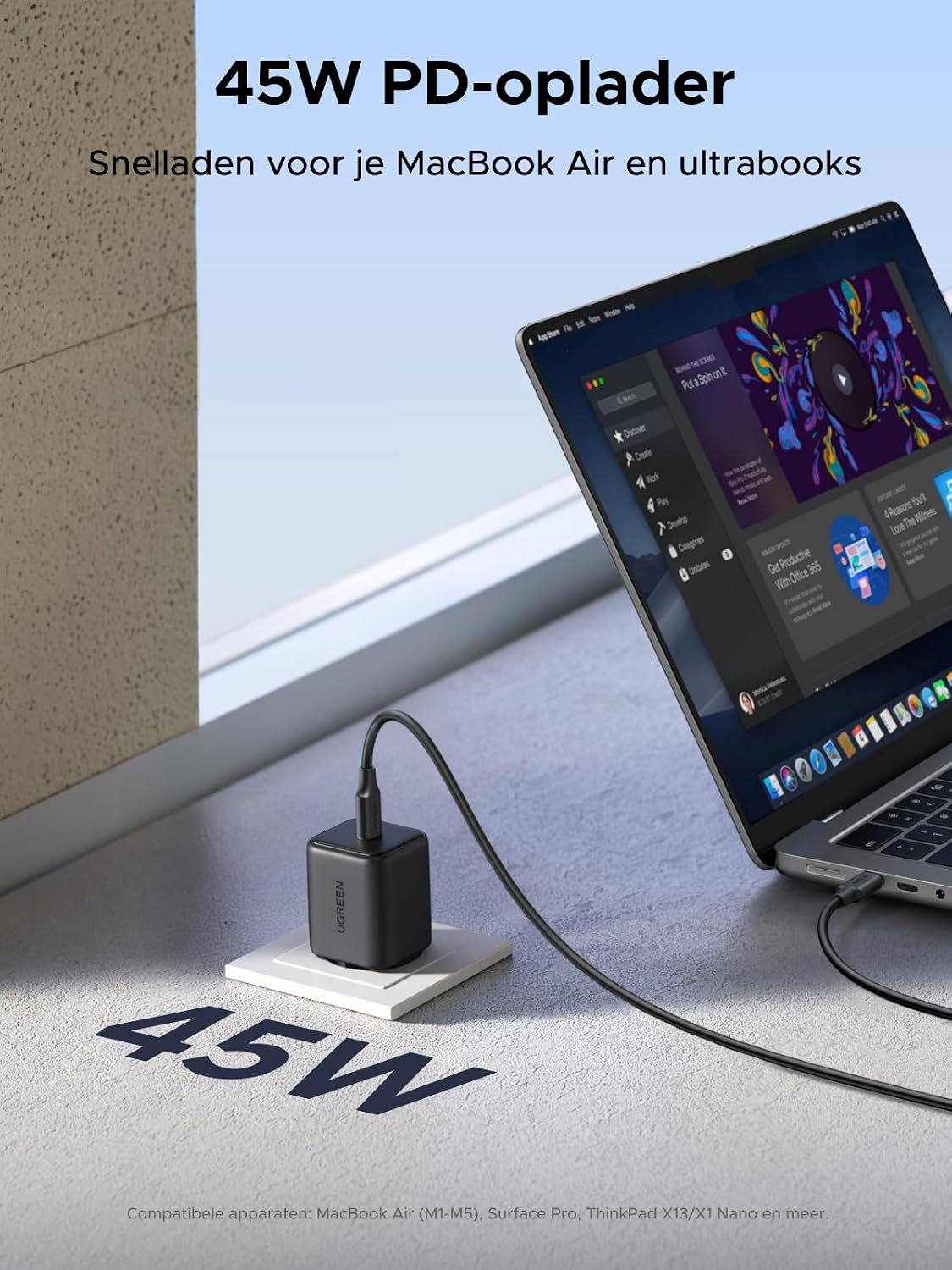Thumbnail 2 de UGREEN 45W USB-C-oplader met PPS en GaN, inclusief kabel van 1,5 m