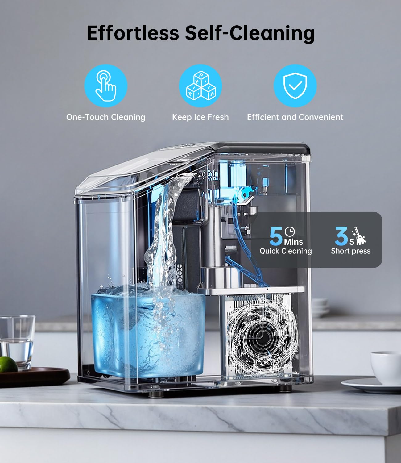 Detalle 2 de WIE WI40USN-B015S-OB-HG-OV Nugget Ice Maker, 40 lb Daily Output