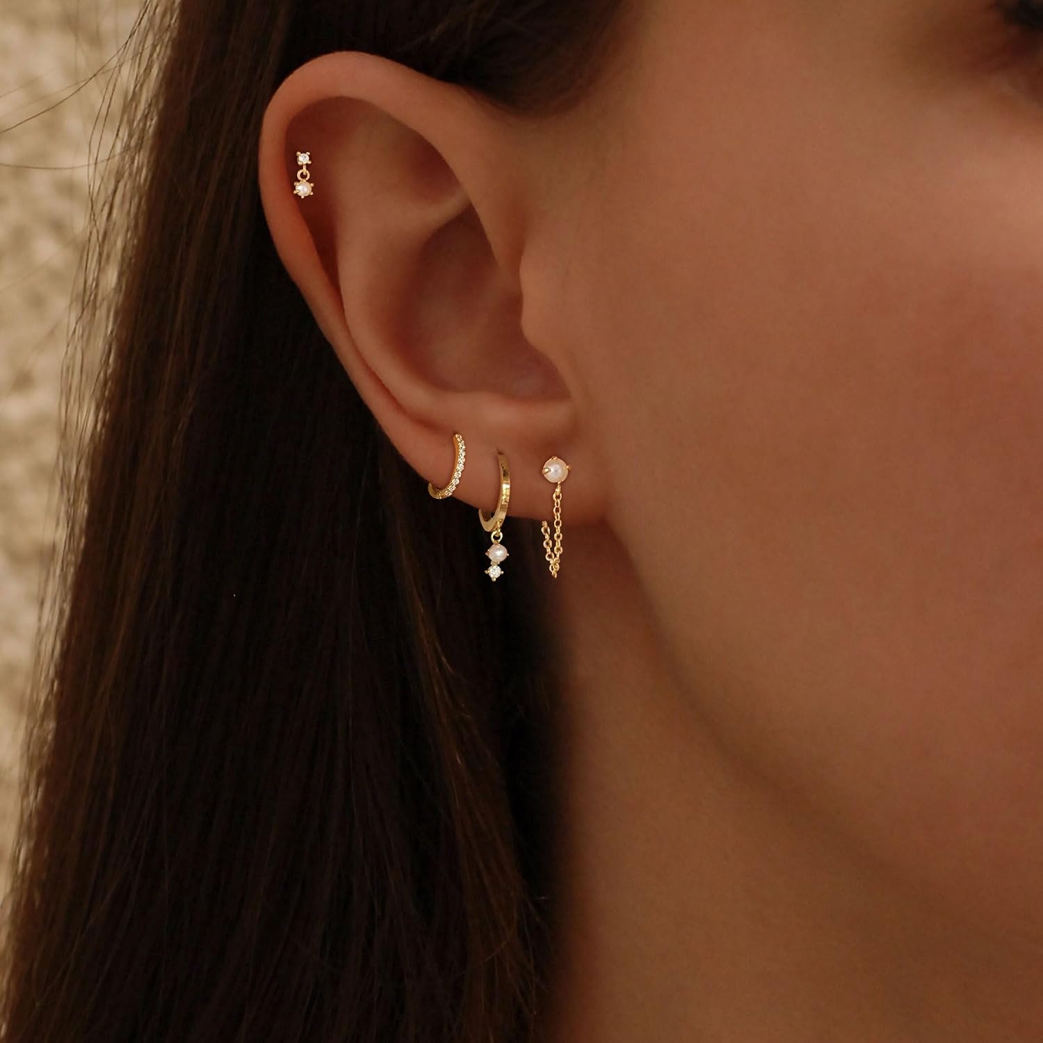 Detalle 1 de SELSHE Hoop Earring Set, 14K Gold-Plated