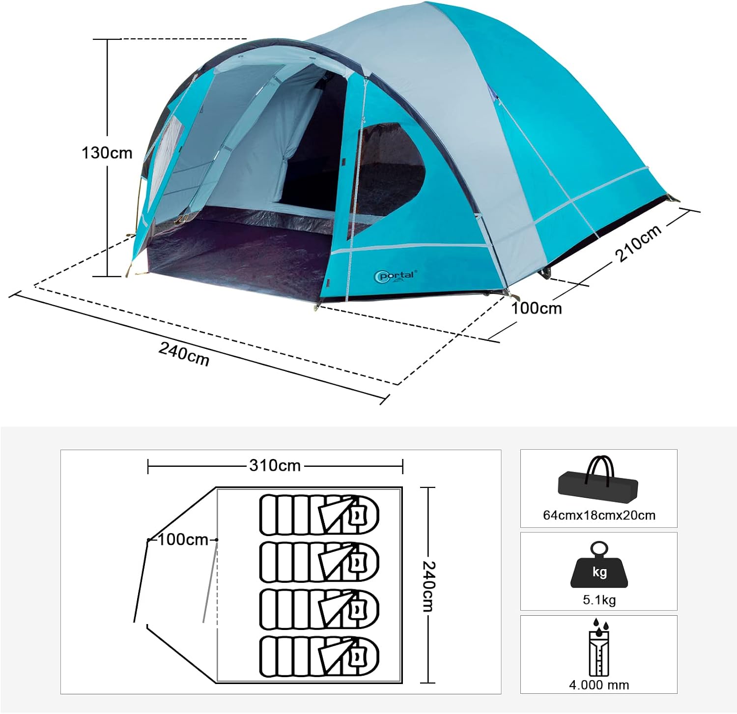 Thumbnail 4 de Portal Zelt 3–4 Personen Campingzelt ⛺