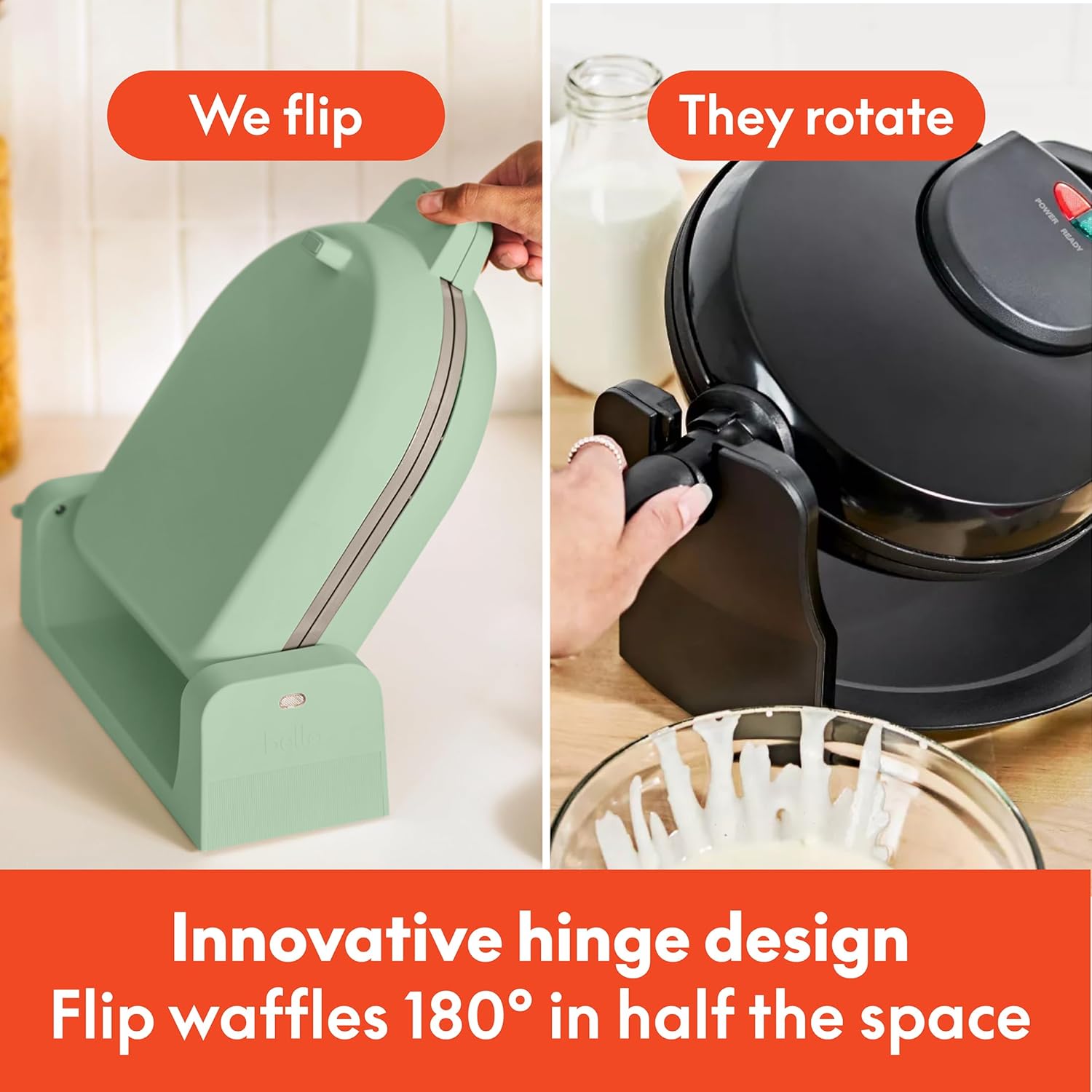Thumbnail 2 de bella Flip-n-Store Waffle Maker with EverGood™ Ceramic Nonstick Coating (Seaglass, 7-inch)