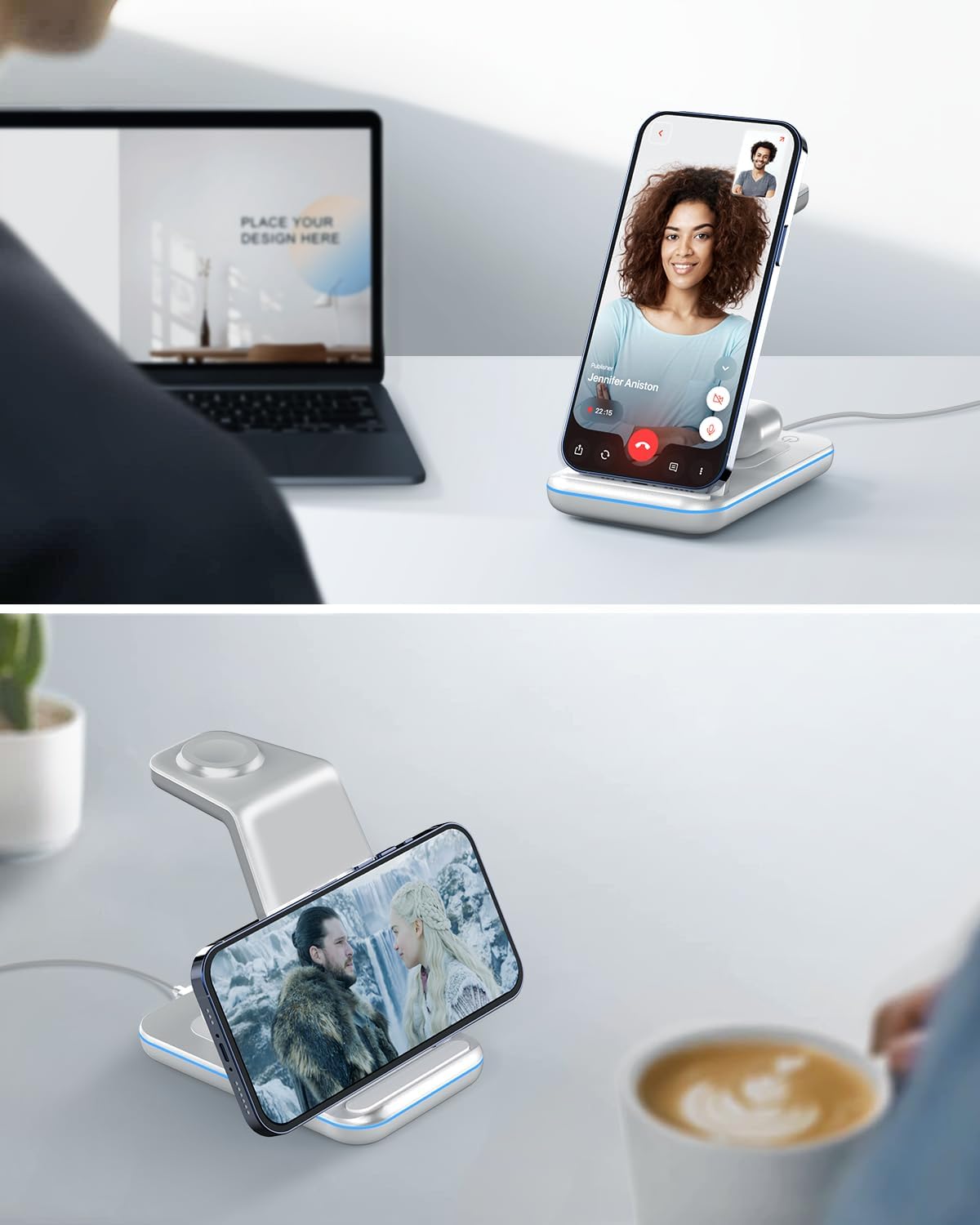 Thumbnail 1 de GEEKERA 3-in-1 Wireless Charging Station (Silver) for iPhone, Apple Watch & AirPods