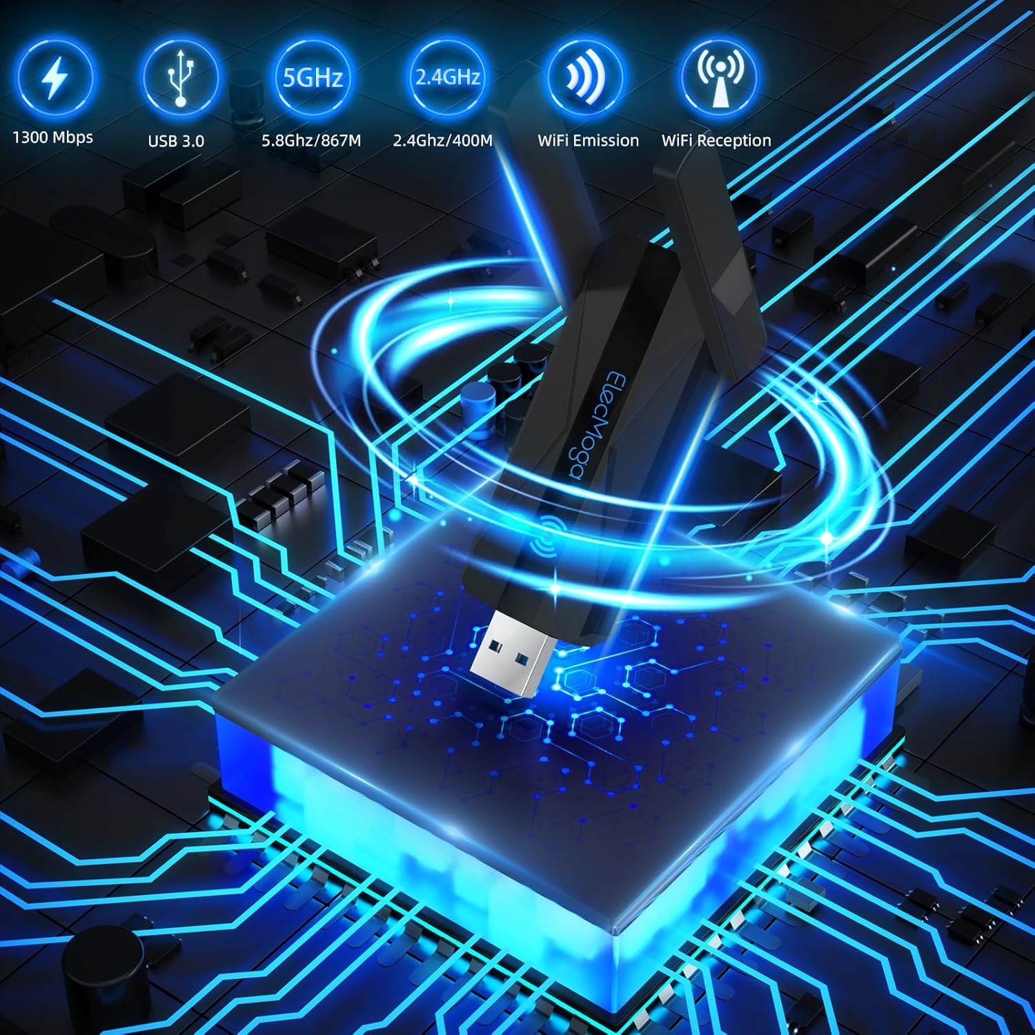 Thumbnail 5 de ElecMoga Wifi Dongle 1300Mbps dual‑band USB adapter 📶