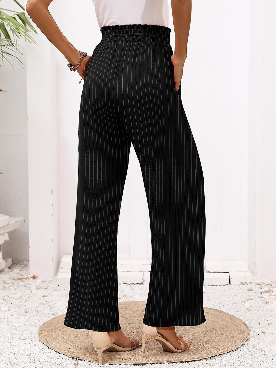 Detalle 2 de Heymoments Women’s Wide Leg Lounge Pants with Pockets, Adjustable Tie Waist (High Waisted)