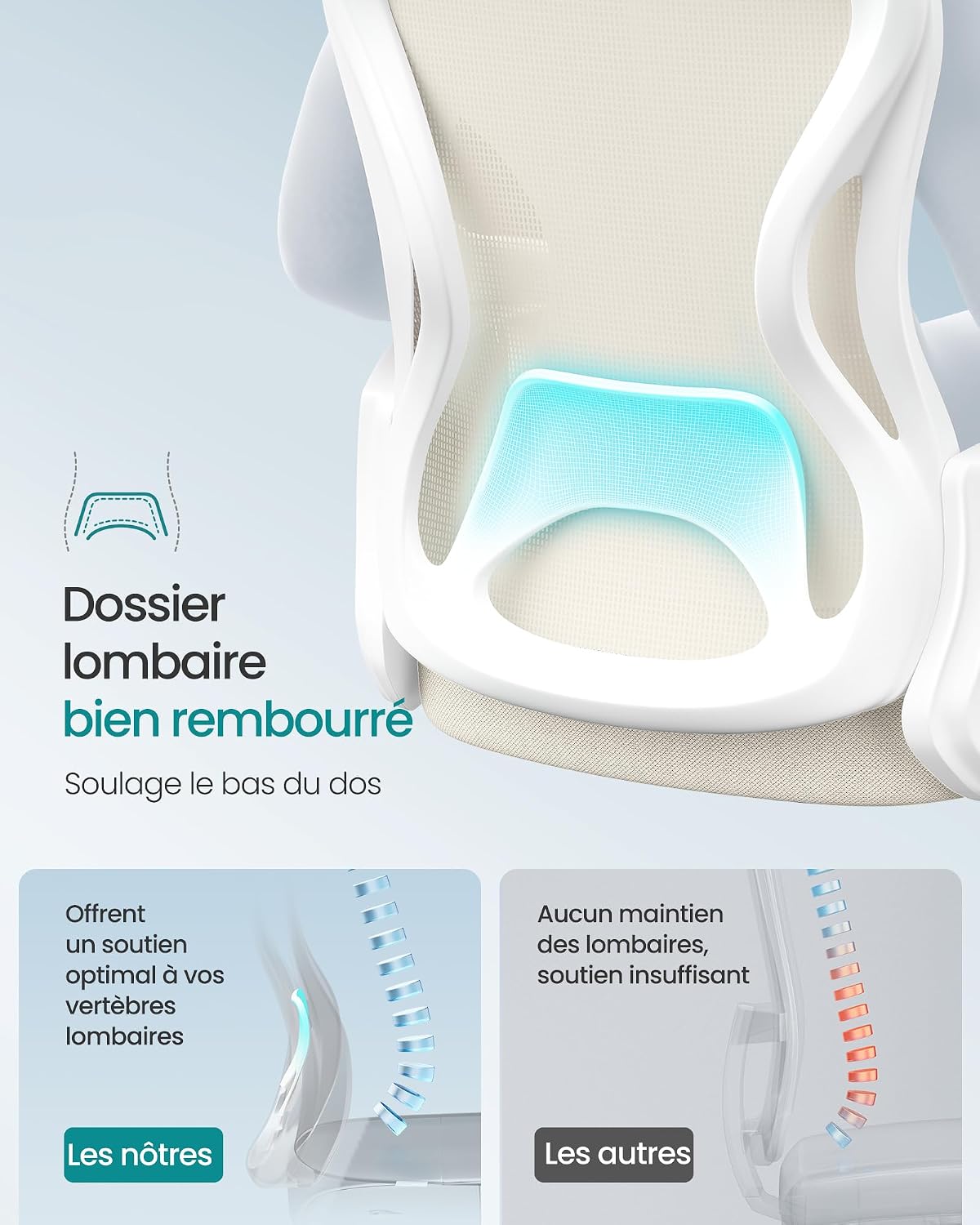 Thumbnail 3 de SONGMICS KIME OBN043LH02 ergonomische bureaustoel met mesh en kantelfunctie