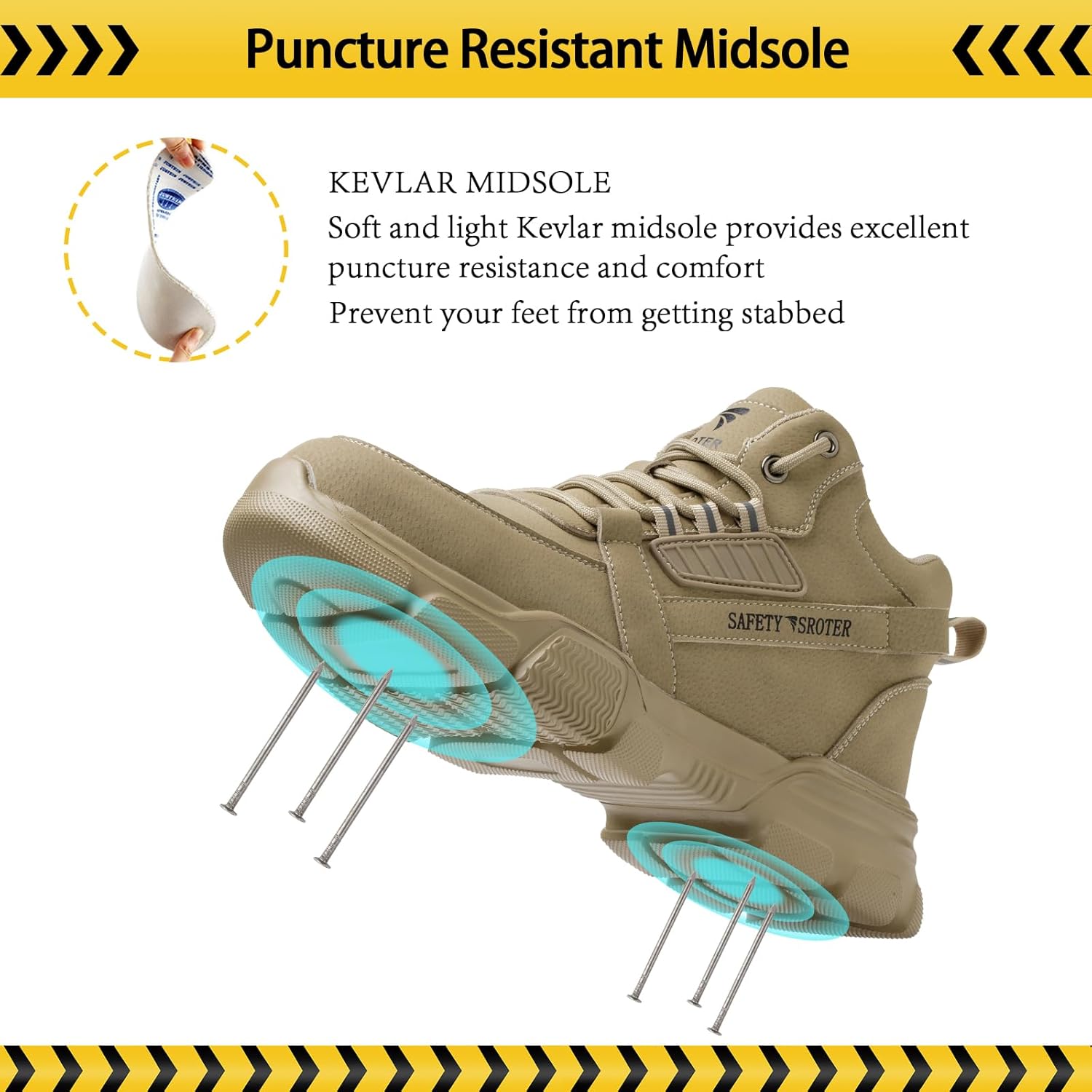 Detalle de SROTER Steel Toe Cap Boots for Men and Women – Waterproof, Breathable, Lightweight Safety Shoes