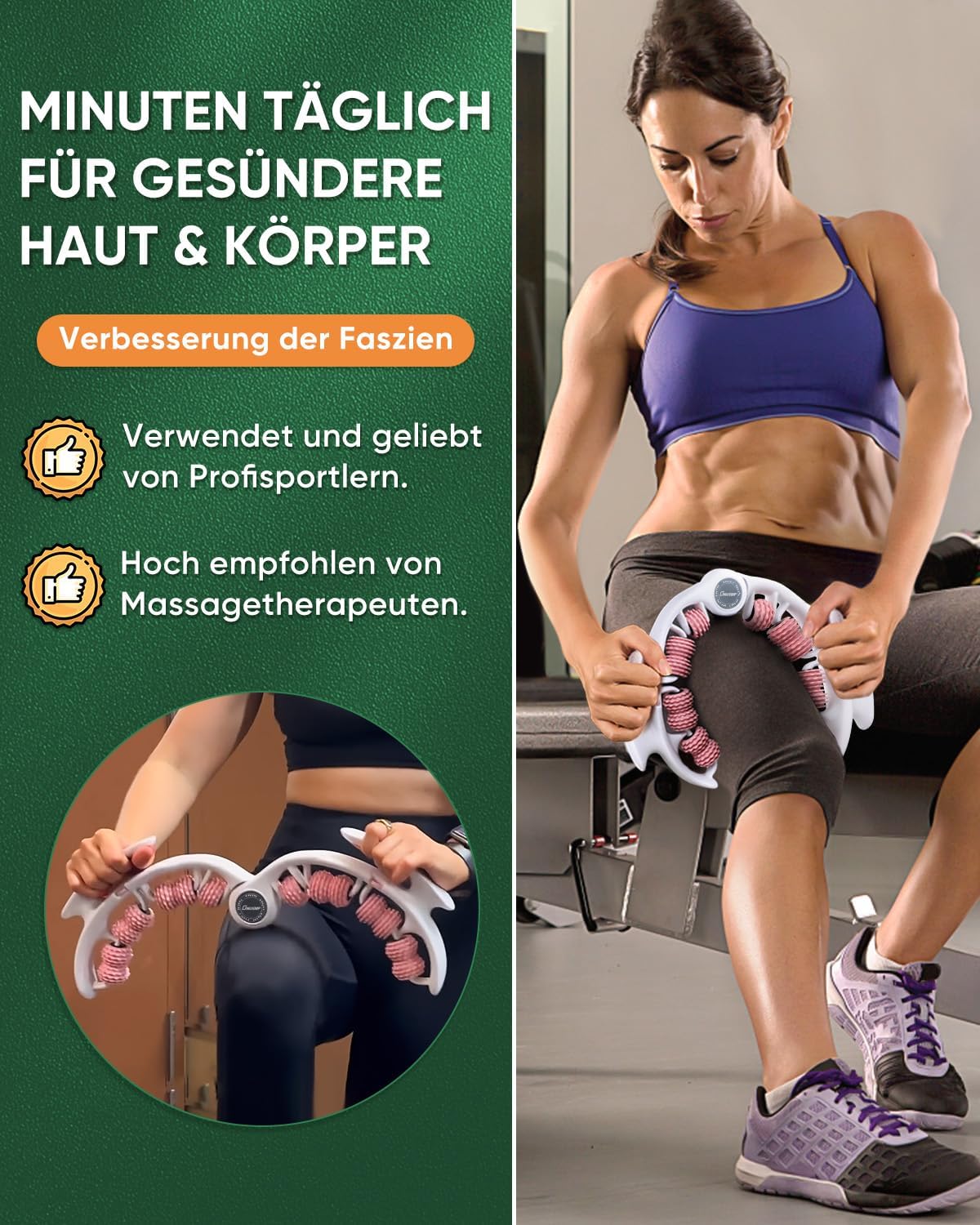 Thumbnail 4 de Bein Massagerolle mit Griff – Massageroller zur Zellulite-Entfernung, Faszienrolle für Oberschenkel, Anti-Cellulitis, Lymphdrainage (manuell)